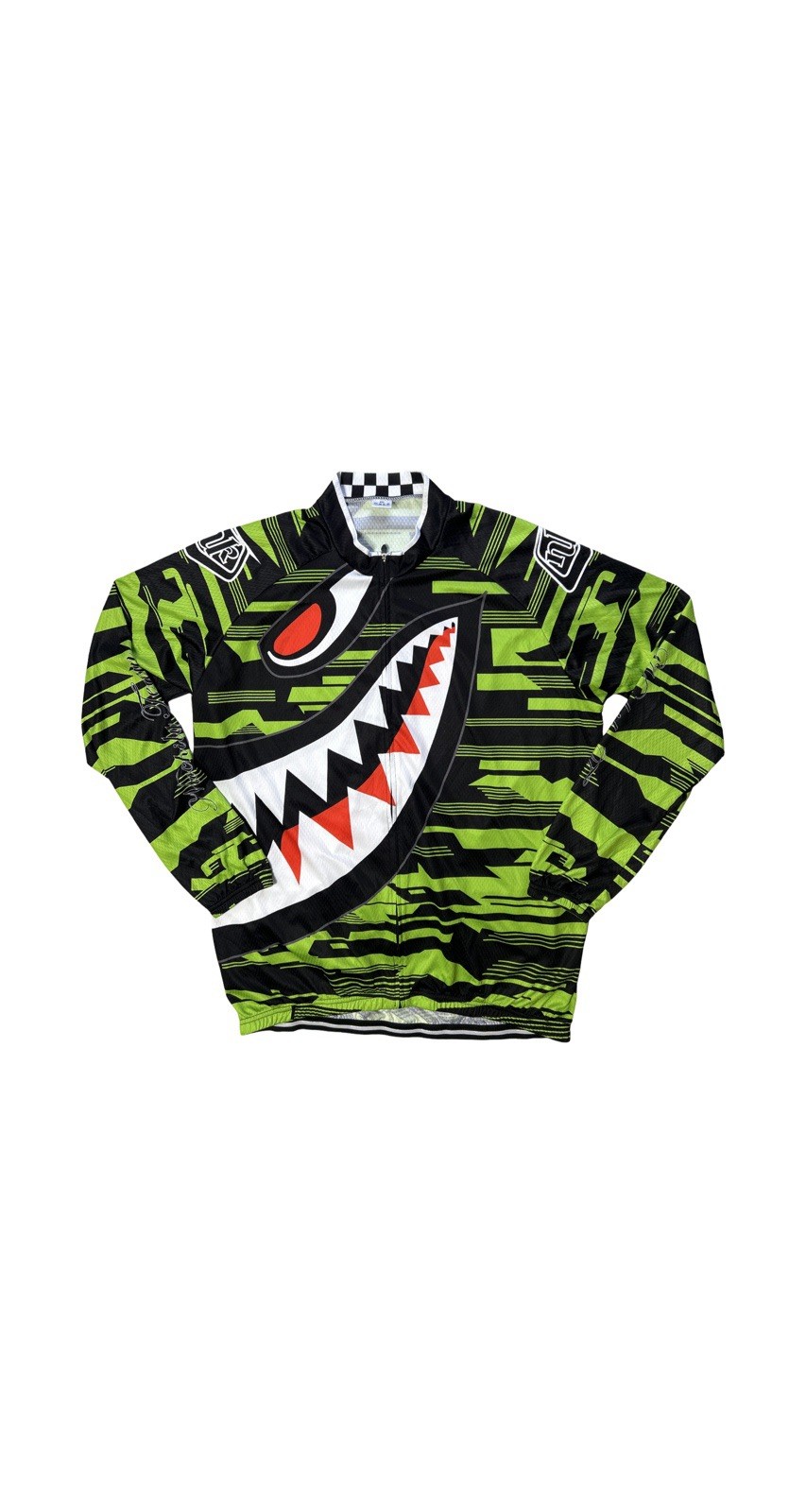 NUCKILY Cycling Bike Jersey Mens XXL Long Sleeve 3 Rear Pockets Anti Slip Zipper