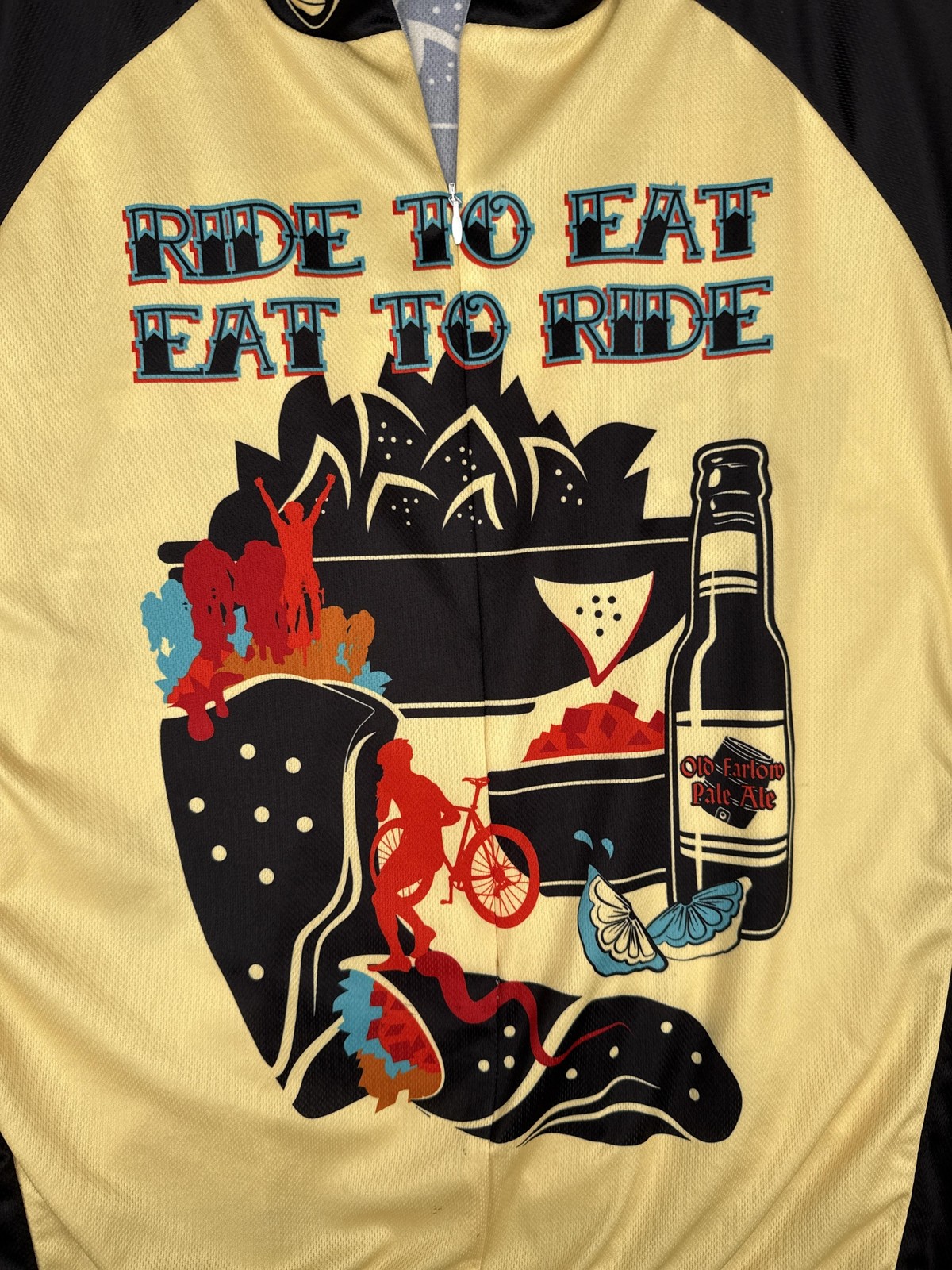 Performance Cycling Jersey Shirt Mens 2XL XXL Yellow Ride To Eat Eat To Ride