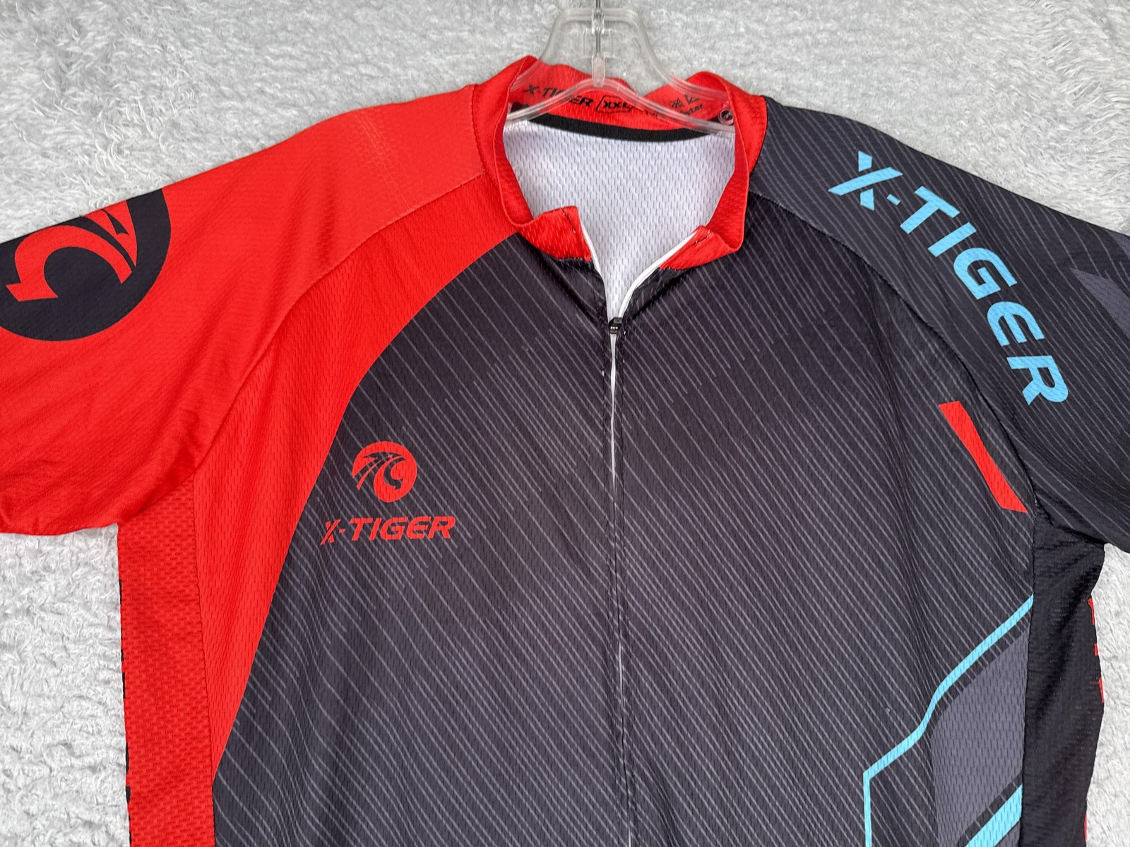 X-Tiger Cycling Jersey Mens XXL Red Black Short Sleeve Full Zip Bike Shirt Top