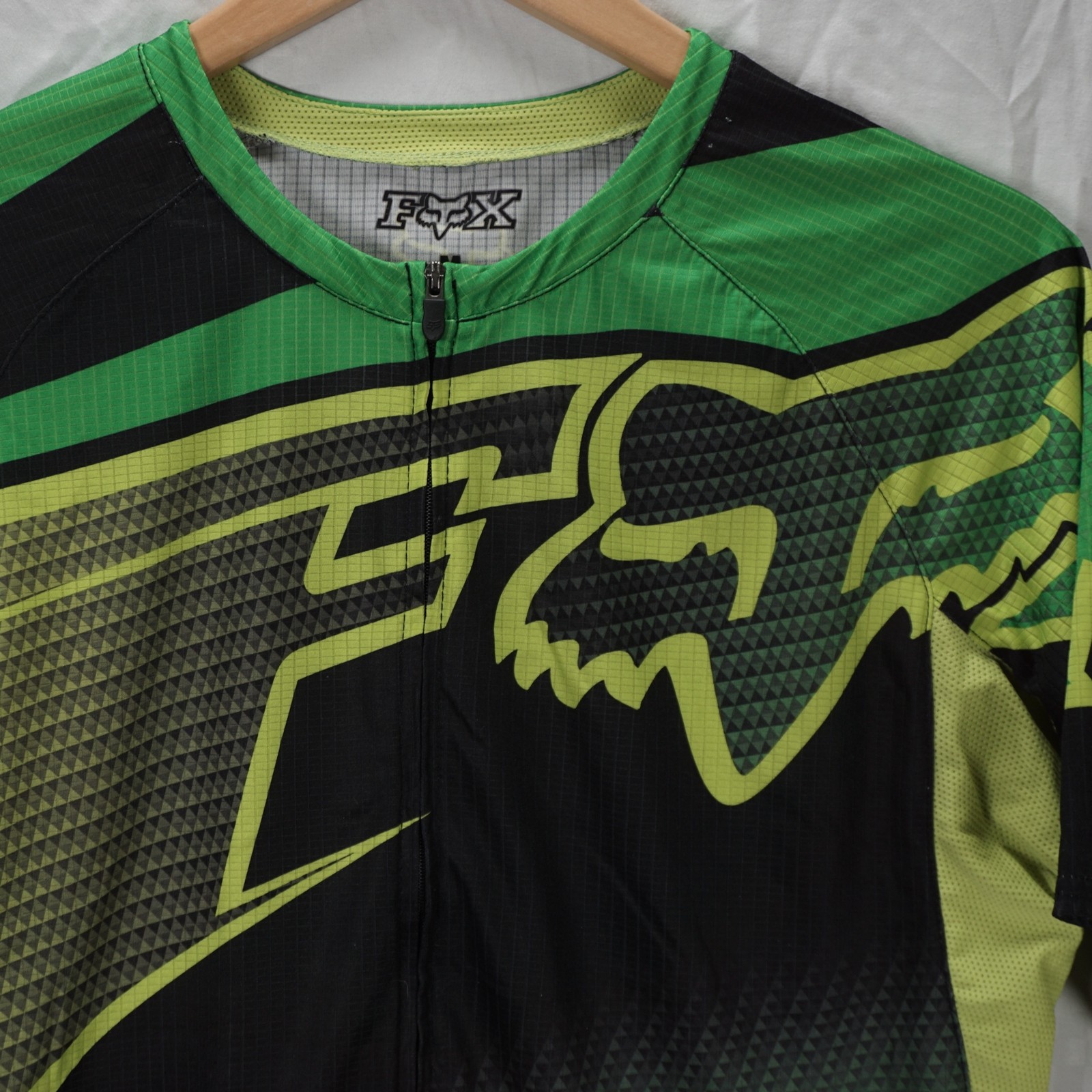 MENS FOX HEAD SHORT SLEEVE CYCLING JERSEY GREEN YELLOW BLACK SIZE M MEDIUM