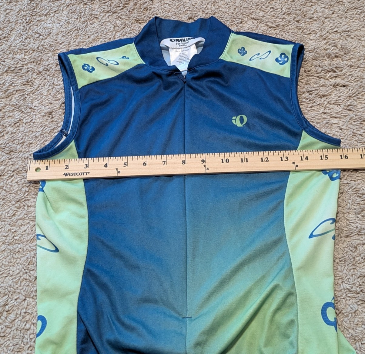 Pearl Izumi Cycling Shirt Womens Sz S Back Pockets 3/4 Zip Blue Green Bicycle