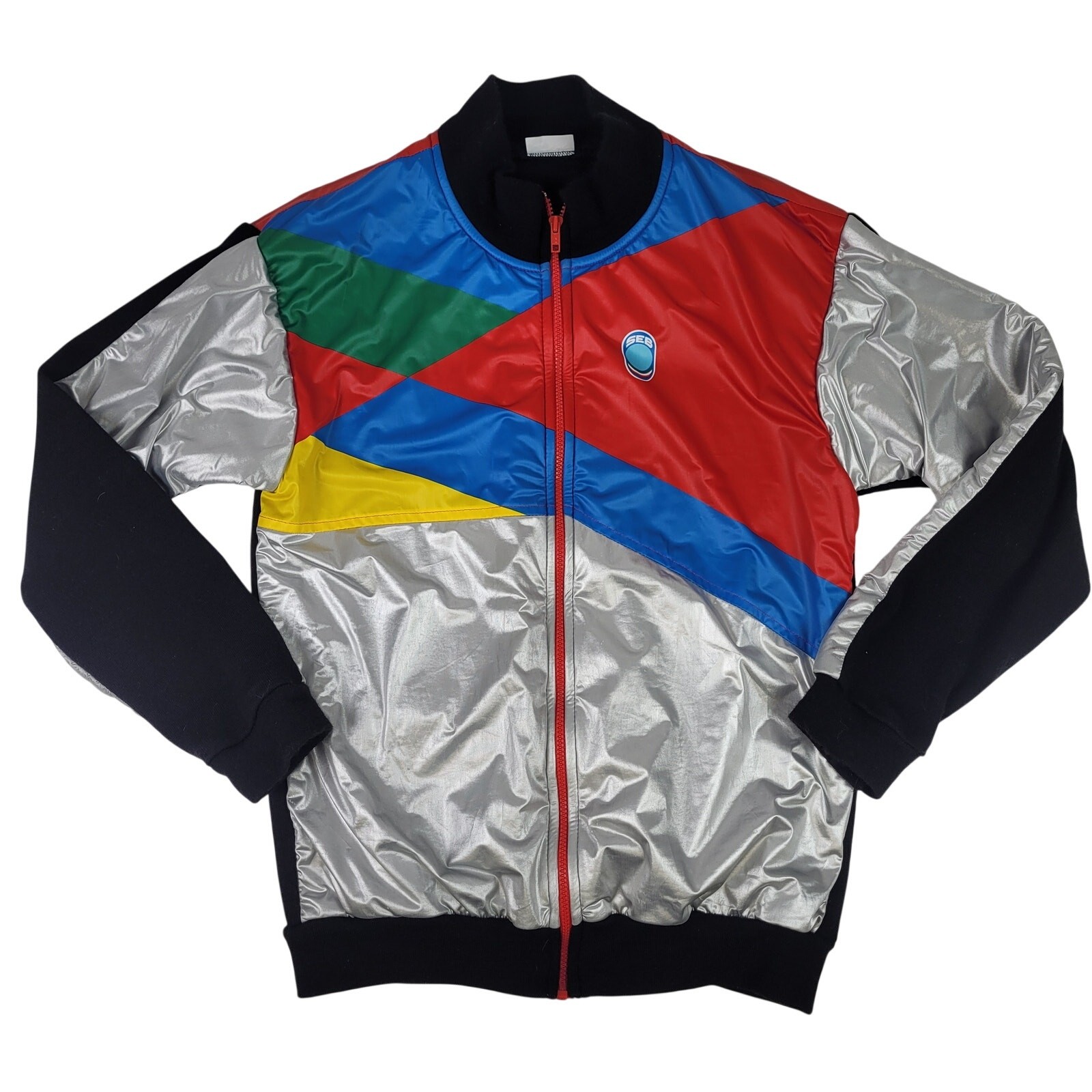 Vintage Italian Seb Cycling Jacket Multi-Color Reflective Design Men’s Sz M