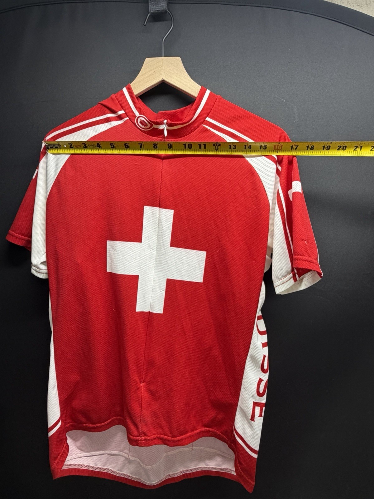 Vintage Suisse Switzerland Cycling Jersey Red White Cross Bike Shirt Size XL