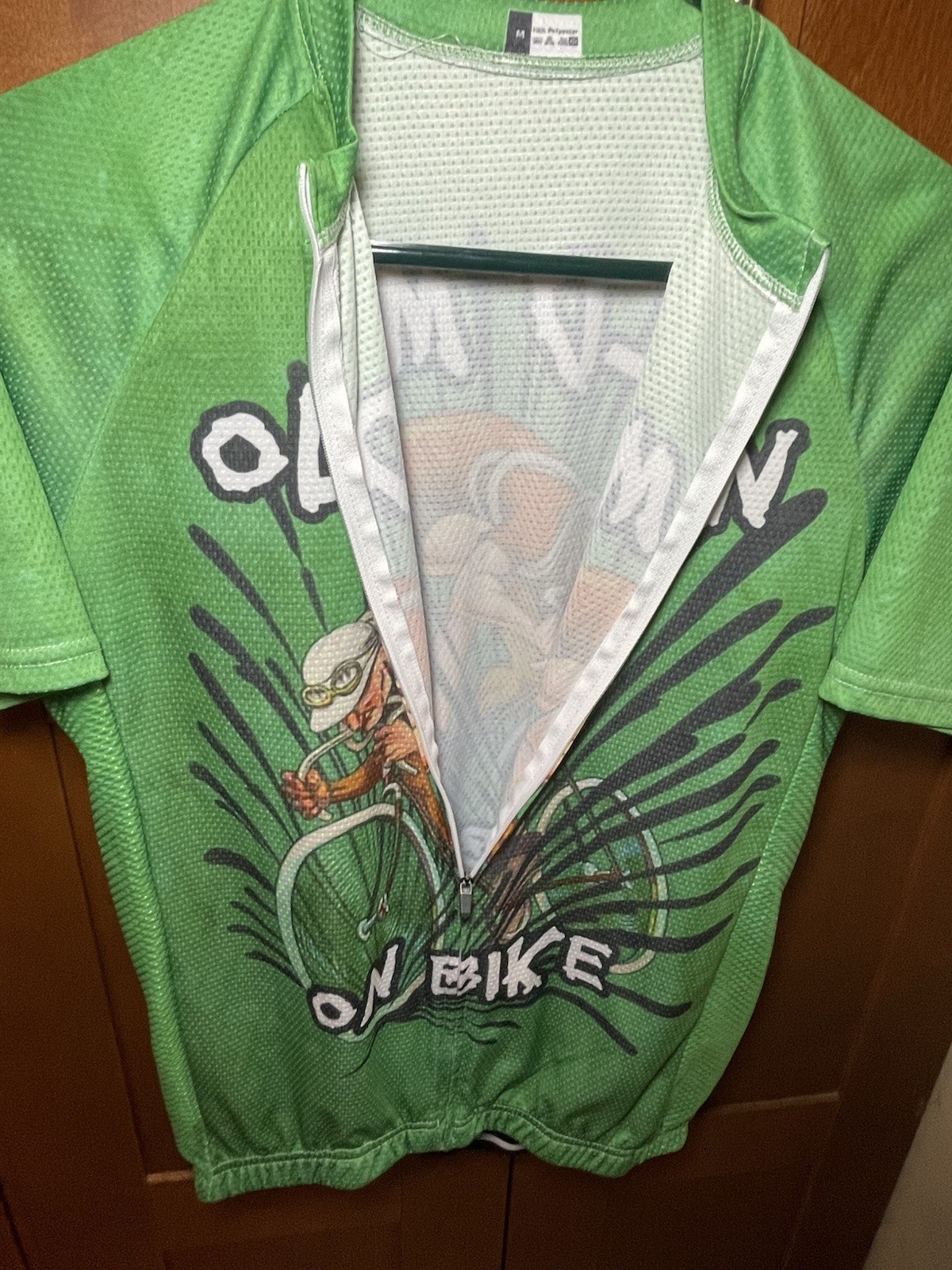 Cycling Jersey Full Zip Old Man on a Bike Graphic 3 Pockets Elastic Band Men M