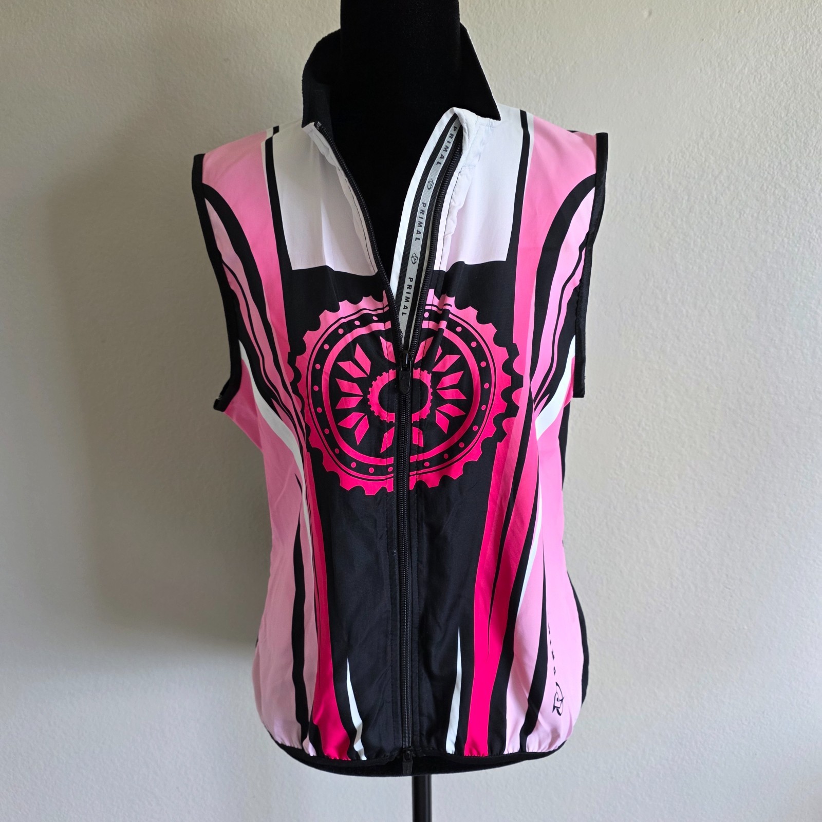 Primal Women’s Cycling Jersey Full Zip Bright Pinks Black Sleeveless Size M