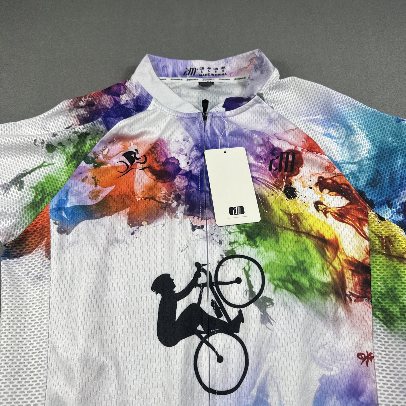 NWT Chuang Di Men’s Watercolor Splash Cycling Jersey Sz L Multi-Color