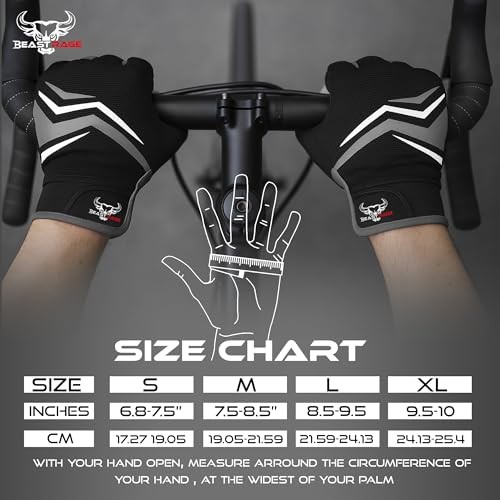 Full Finger Cycling Gloves with Padding for Men Women, Anti-Slip, Large Black