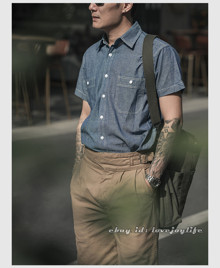 NON STOCK Chambray Short Sleeve Shirt Classic Men’s Regular Fit Workshirt Blue
