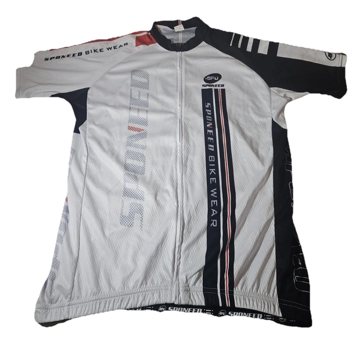 Mens Sponeed Bike Wear Full Zip Shirt White Black And Red Sz Large