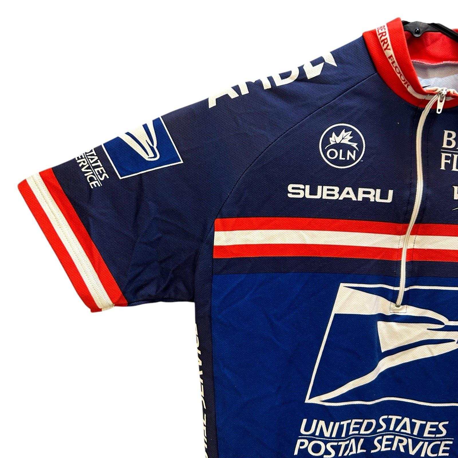 Nike Dri Fit Mens Trek Subaru USPS Postal Service Y2K Cycling Jersey Blue Medium