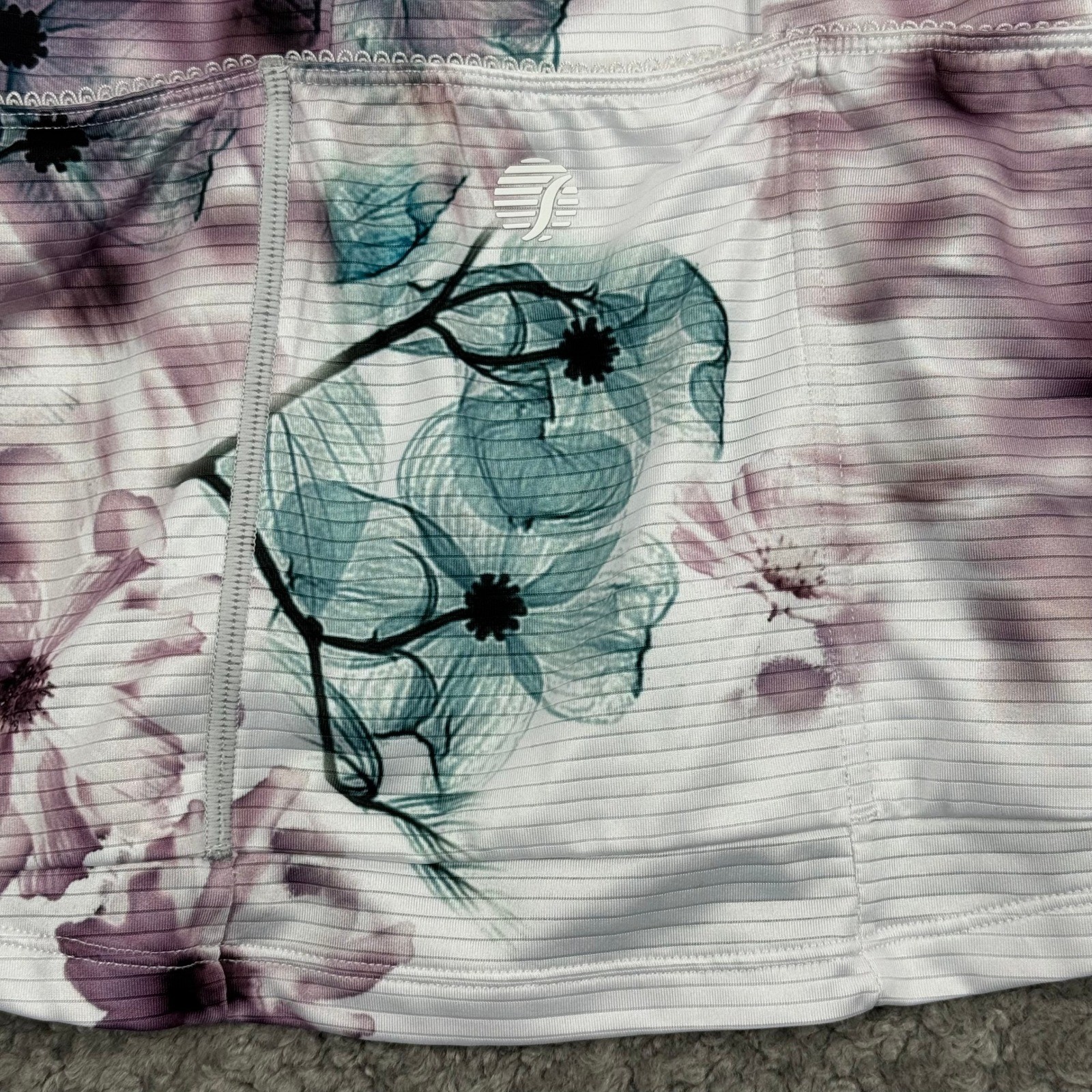Shebeest Womens Floral Cycling Jersey White Purple Teal Short Sleeve Half Zip M