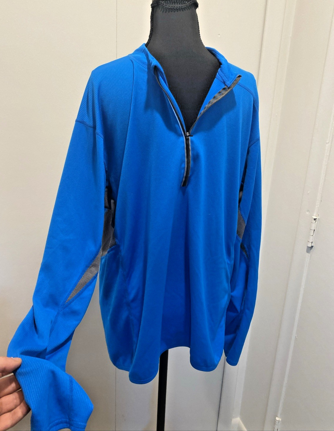 TRAYL Cycling Jersey XL Blue Gray Quarter Zip Long Sleeve MTB Road Bike Pocket