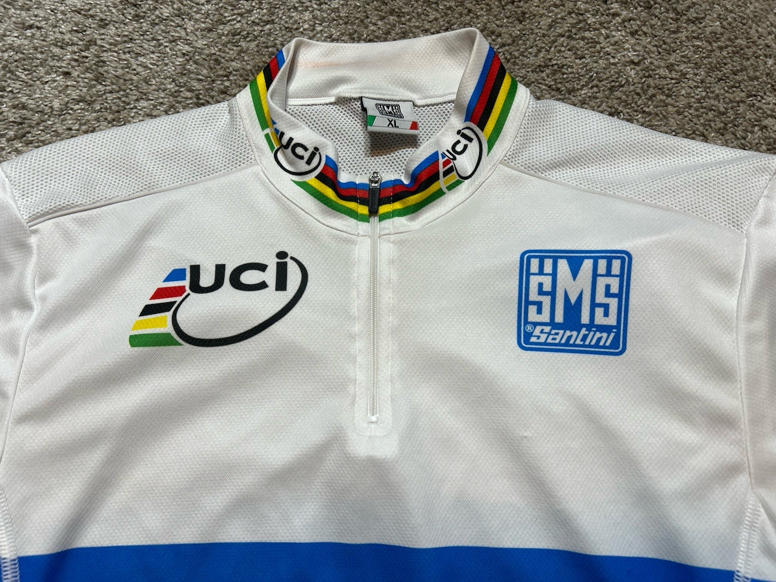 SMS Santini Cycling Jersey Men XL 1/4-Zip UCI World Champion Jersey *Snags*