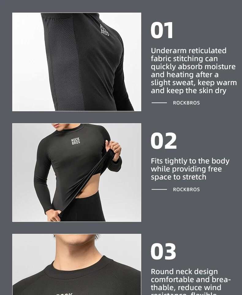 ROCKBROS Winter Cycling Base Layers Absorb Sweat Breathable Fleece Bicycle Shirt