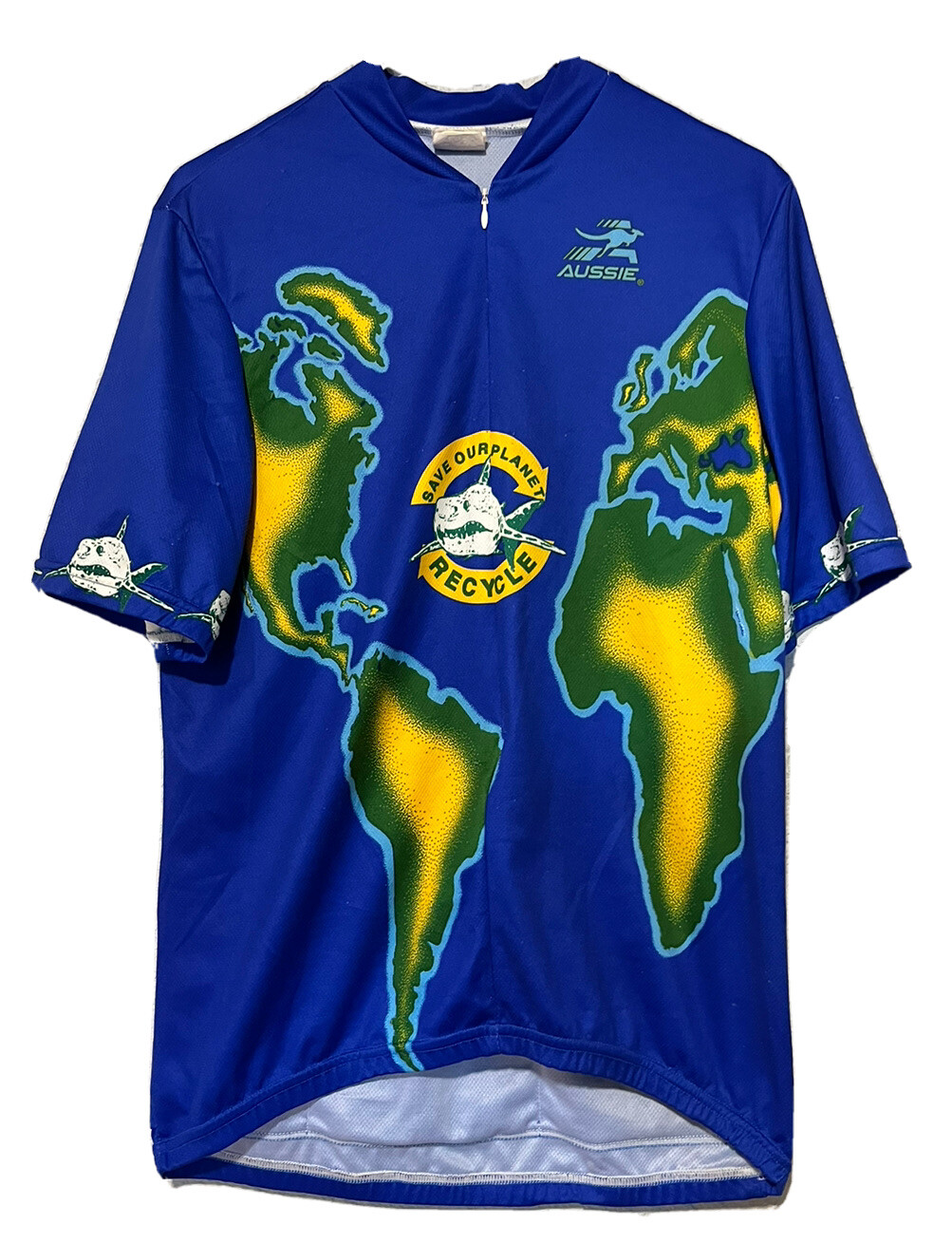 Aussie Half Zip Cycling Jersey World Map Recycle Men’s Large Vtg USA Distressed