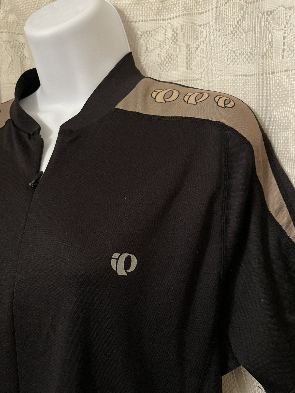 LARGE PEARL IZUMI IMPACT CYCLING JERSEY BLACK TAN ZIPPER BOTTLE POCKETS