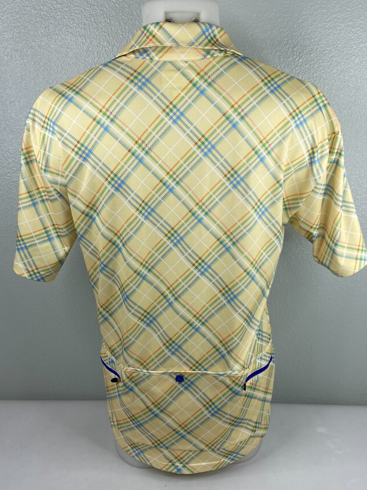 Alexander Julian Men Large Yellow Plaid Cycling Shirt 1/4 Zip Back Pockets