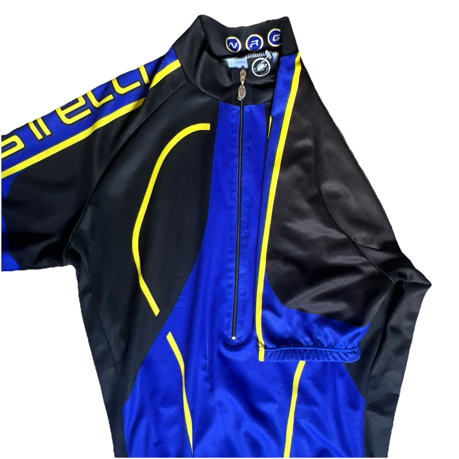 Castelli Cycling Jersey Mens Sz Large Black And Blue Half Zip Short Sleeve Italy