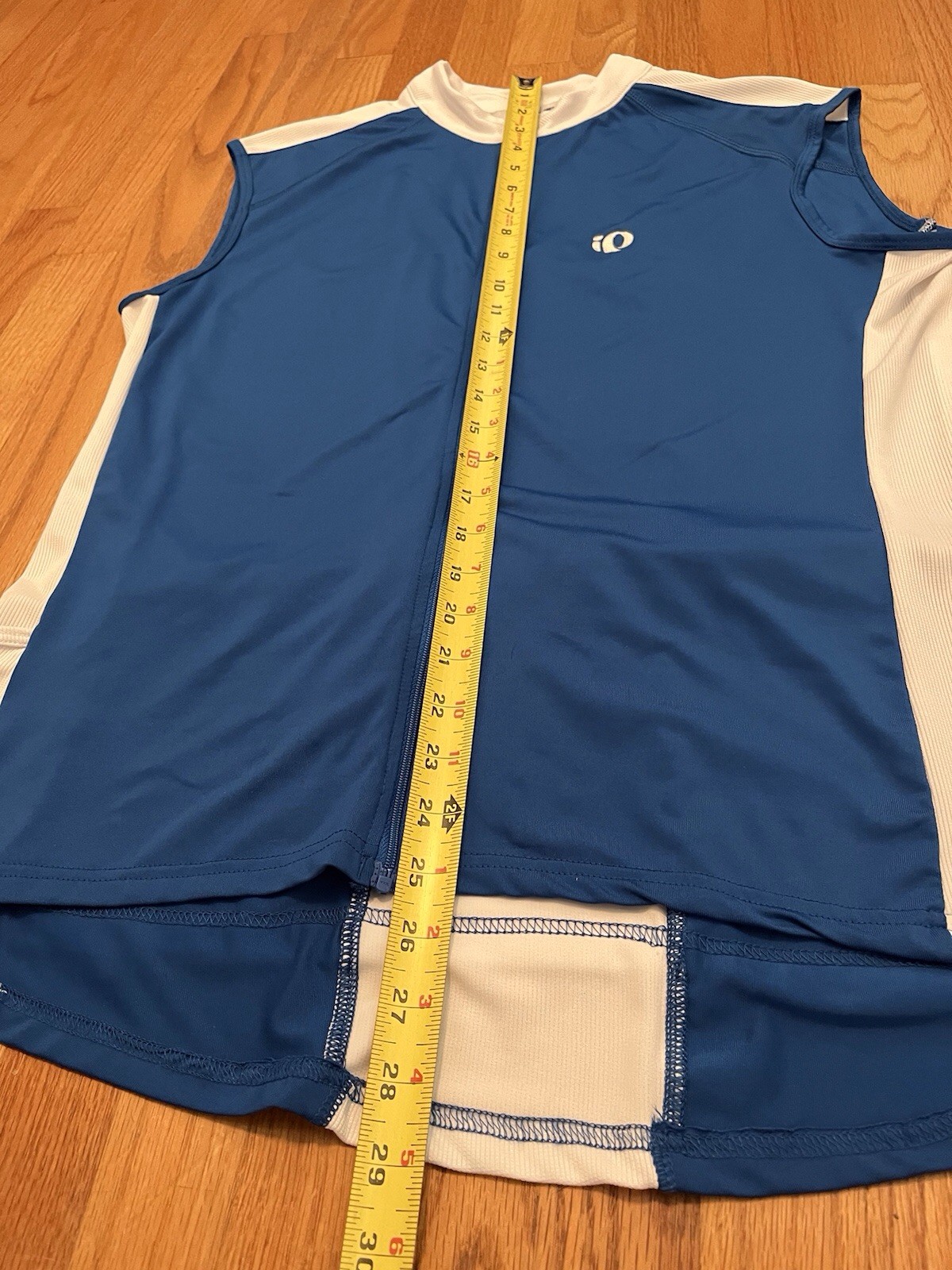 Pearl Izumi Cycling Zip Jersey Mens L Blue White Sleeveless Hip & Back Pockets