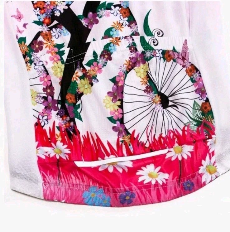 Weimostar Quick Dry Cycling Jersey Top Floral Full Zip Pockets Pink Womens XXL
