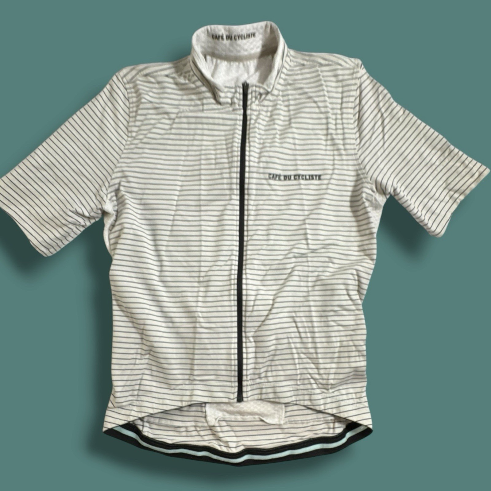 Cafe du Cycliste Francine Performance Cycling Jersey Mens L Striped Full Zip Off