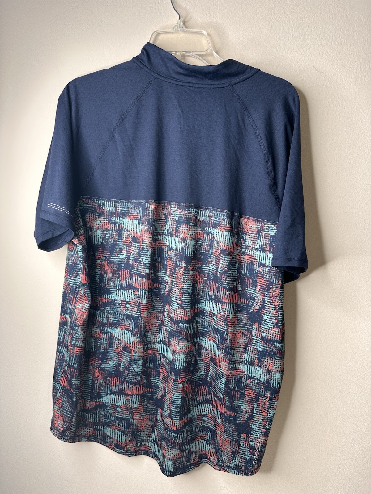 LL Bean Cycling Jersey Mens Large Reg Blue Geometric Comfort Back Zip Pocket