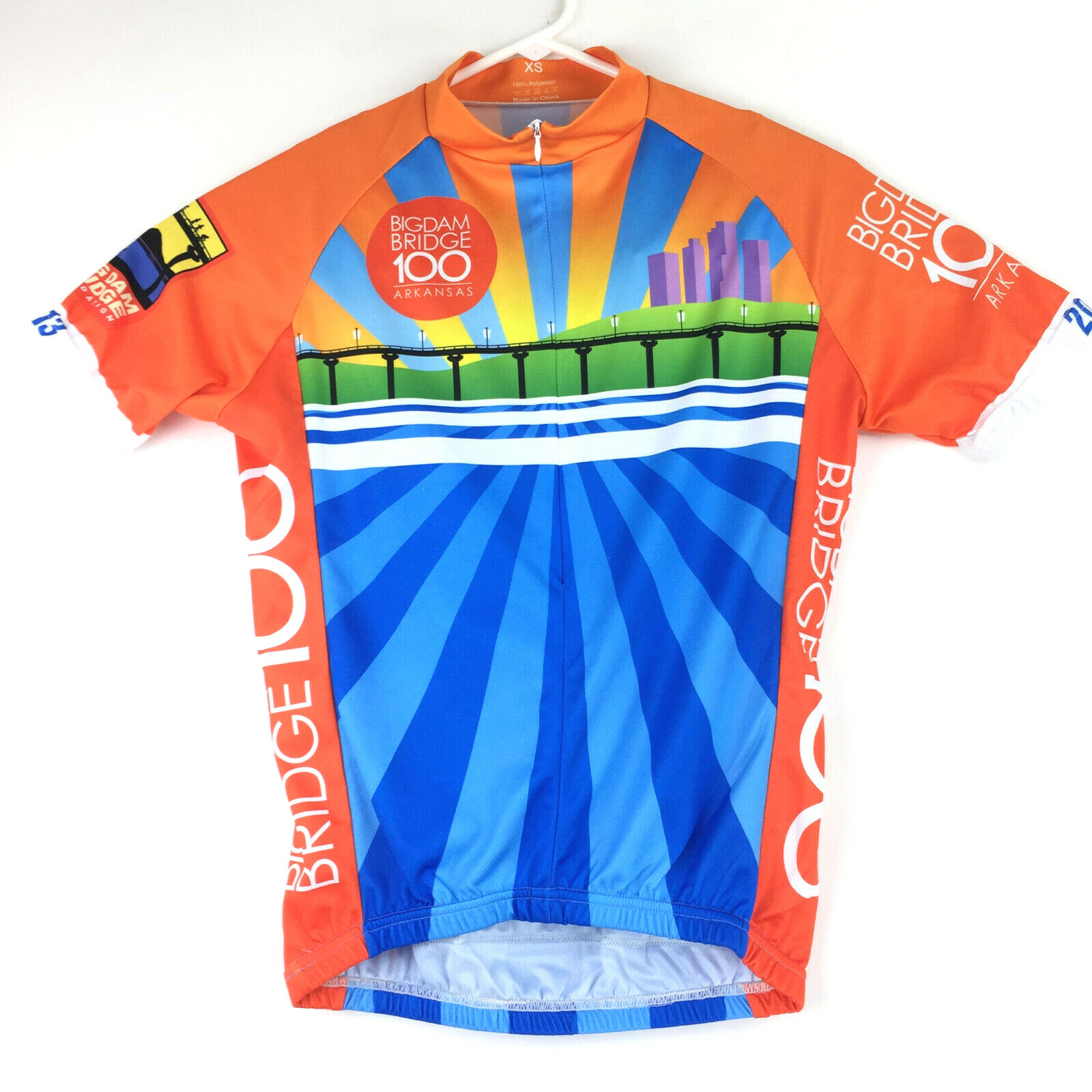 Little Rock Big Dam Bridge 2013 XS (36 in Chest) Orange 3/4 Zip Cycling Jersey