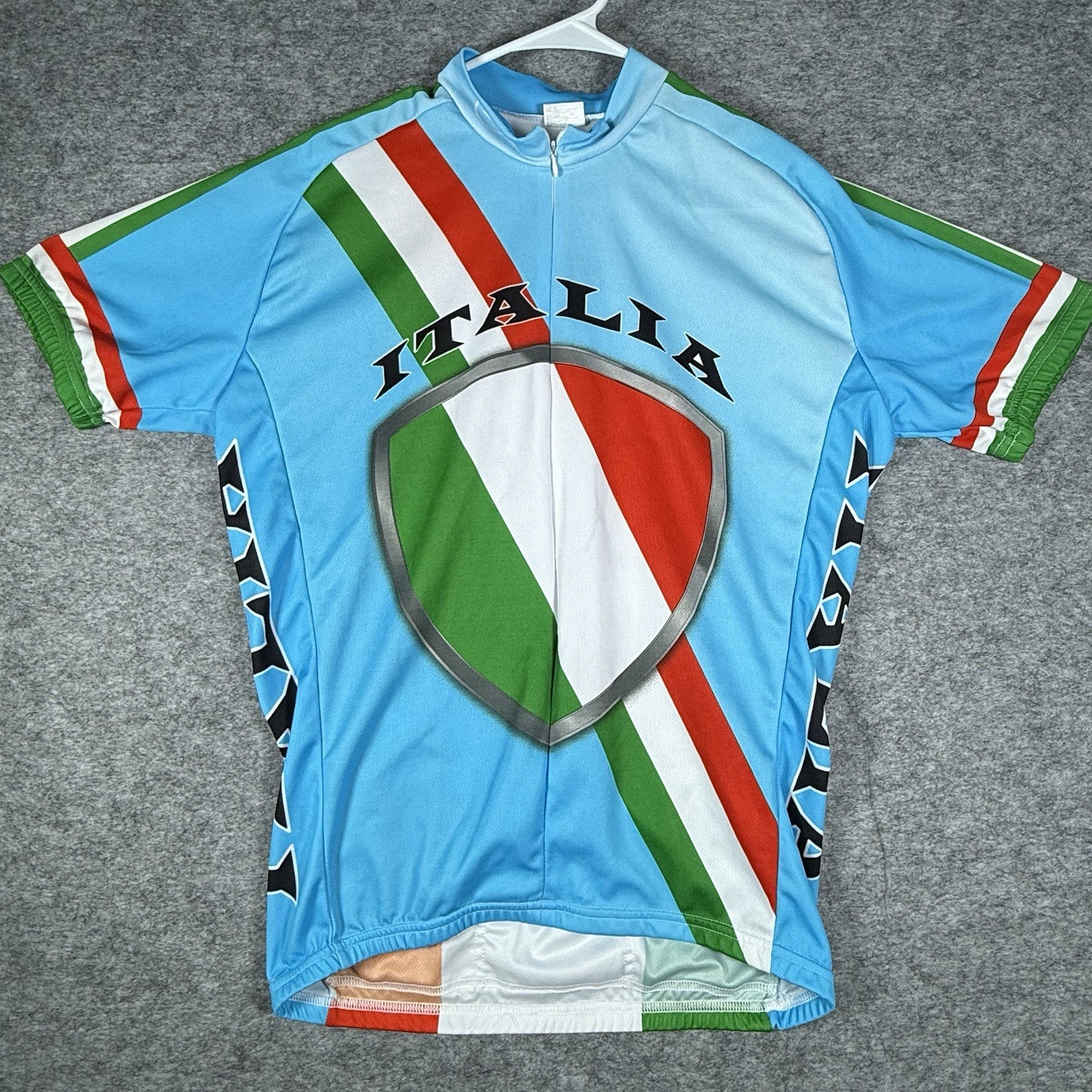 Italy Flag Shirt Large Blue All Over Print 3/4 Zip Cycling Back Pockets Bicycle