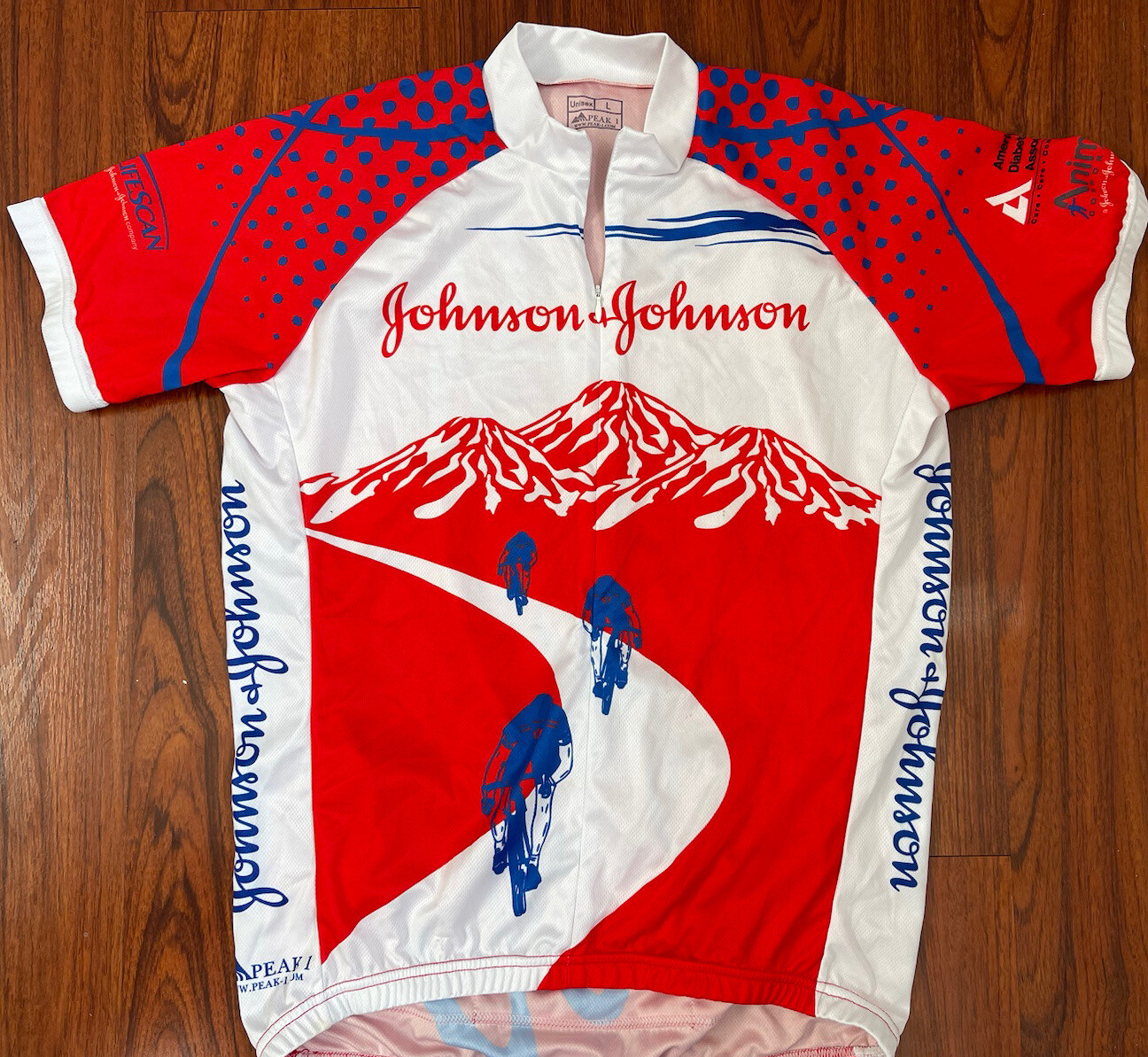 Johnson & Johnson Cycling Jersey Bike Large PEAK 1 Lifescan Red White