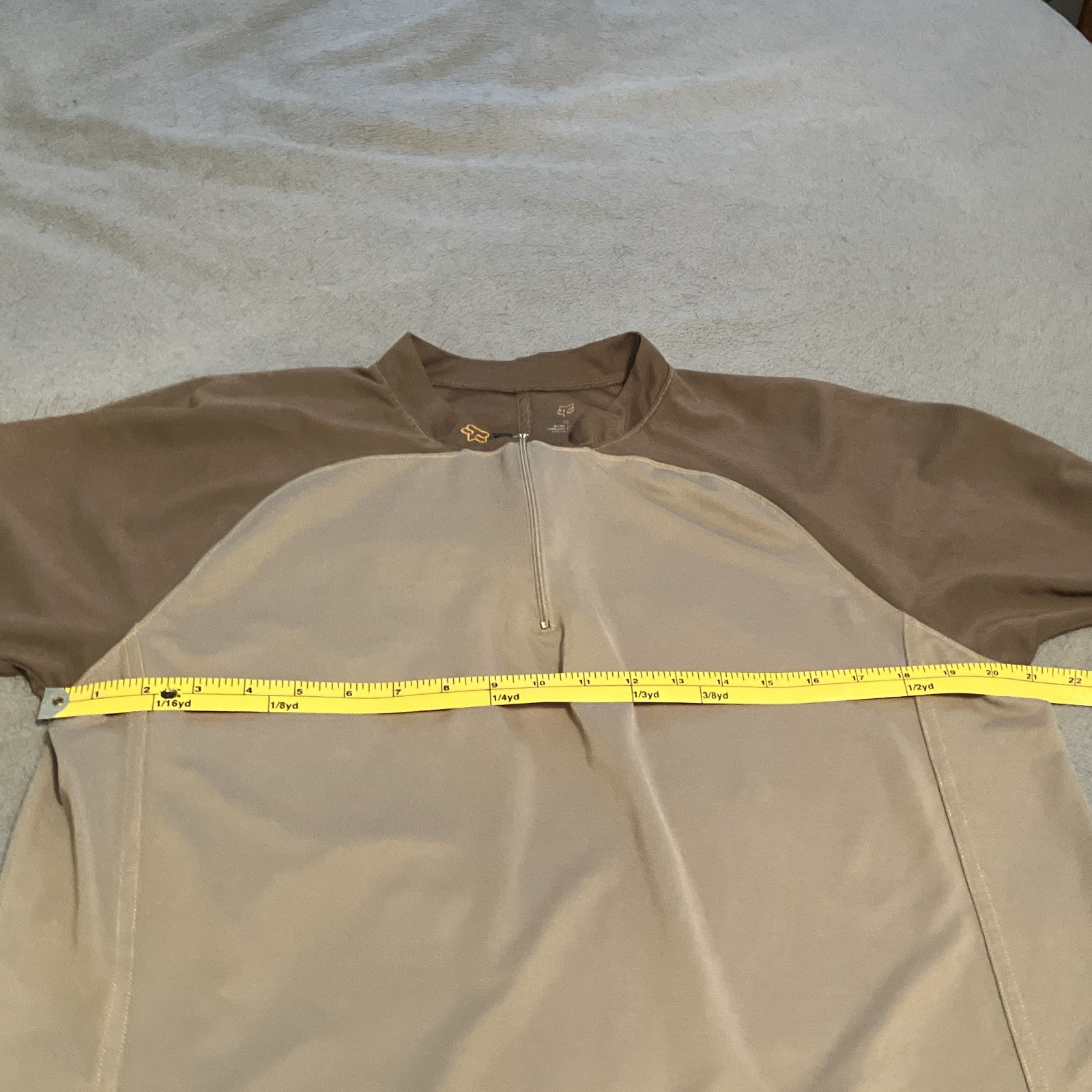 Fox Men’s XL Cycling Jersey 1/4 Zip Mock Neck Pockets Tan/Brown Polyester