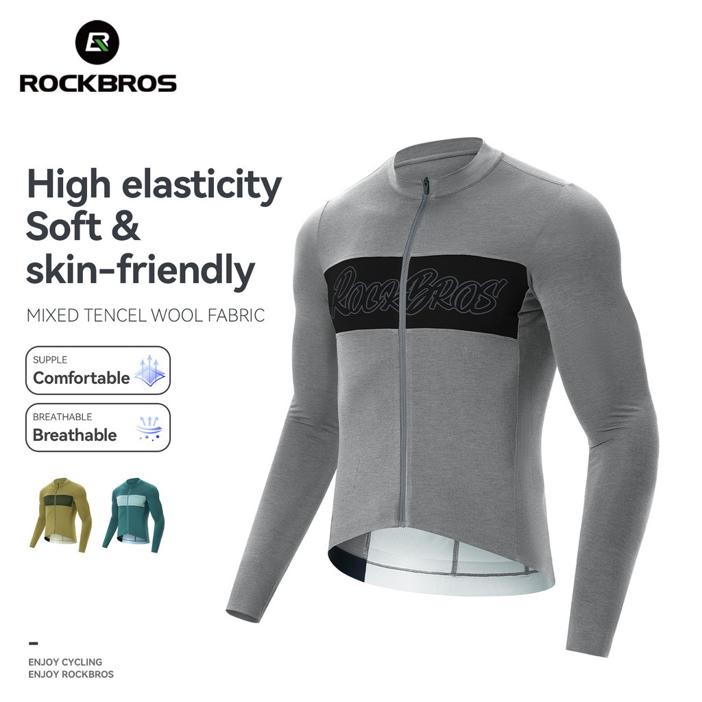 ROCKBROS Spring Autumn Cycling Jersey Long Sleeve Tencel Wool Bike Sportswear