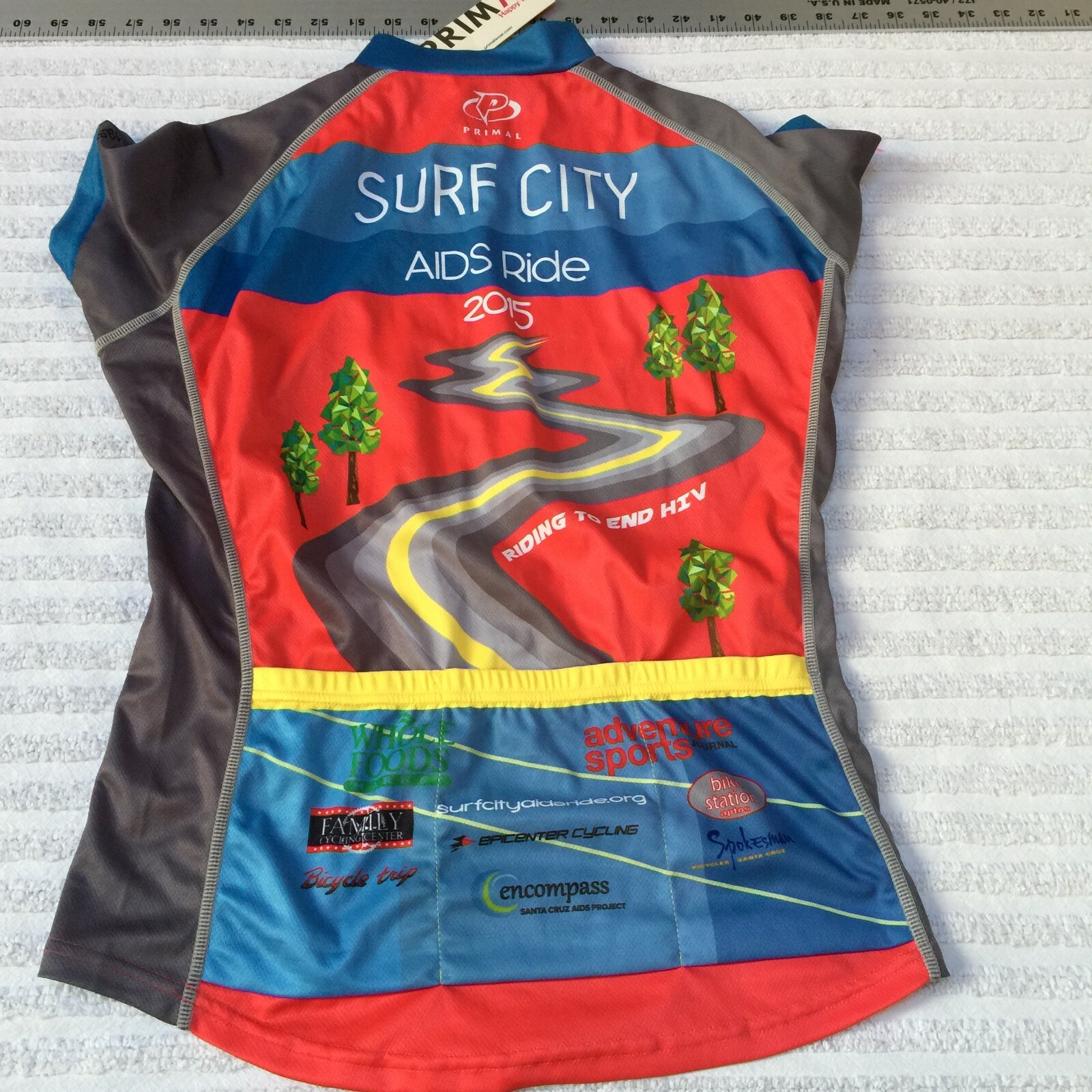 Primal Surf City Aids Ride 2015 Women’s Jersey Top Sport Cut Raglan Medium New