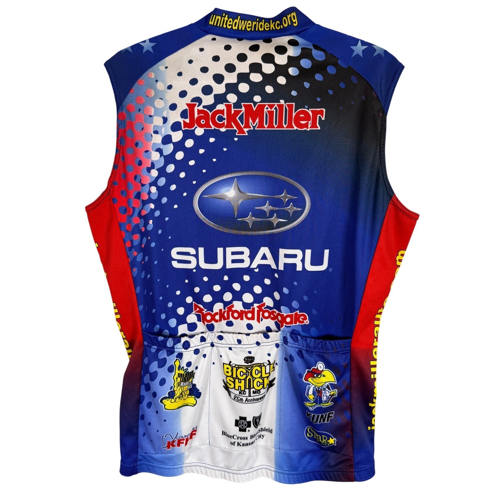 Vintage Verge Sport Subaru Cycling Vest Jersey Mens L Blue Red Sleeveless Zip