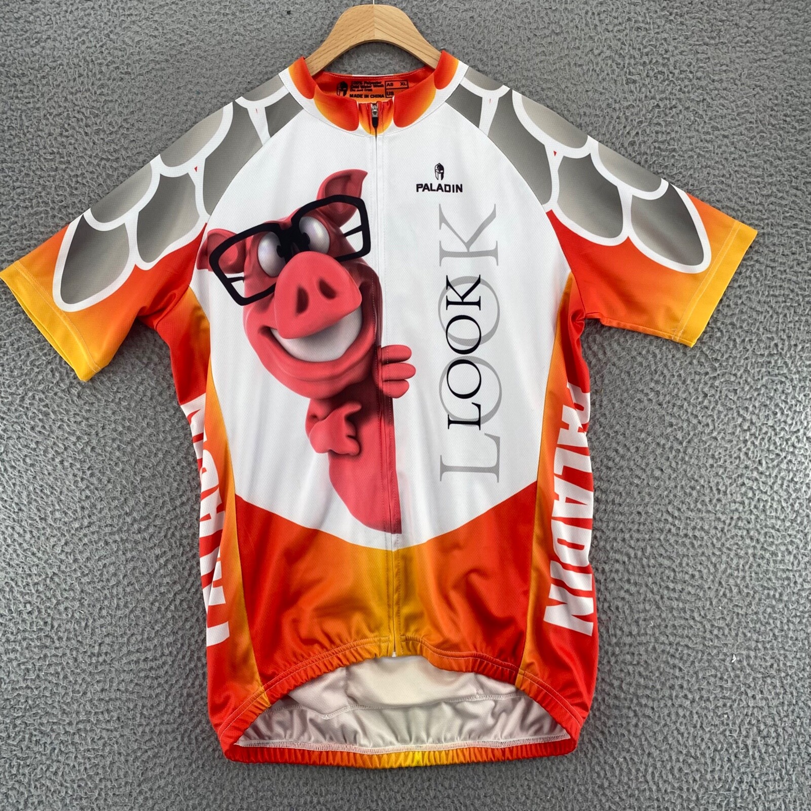 Paladin Jersey Mens Medium Orange White Cartoon Animal Pig Cycling Zip Active*