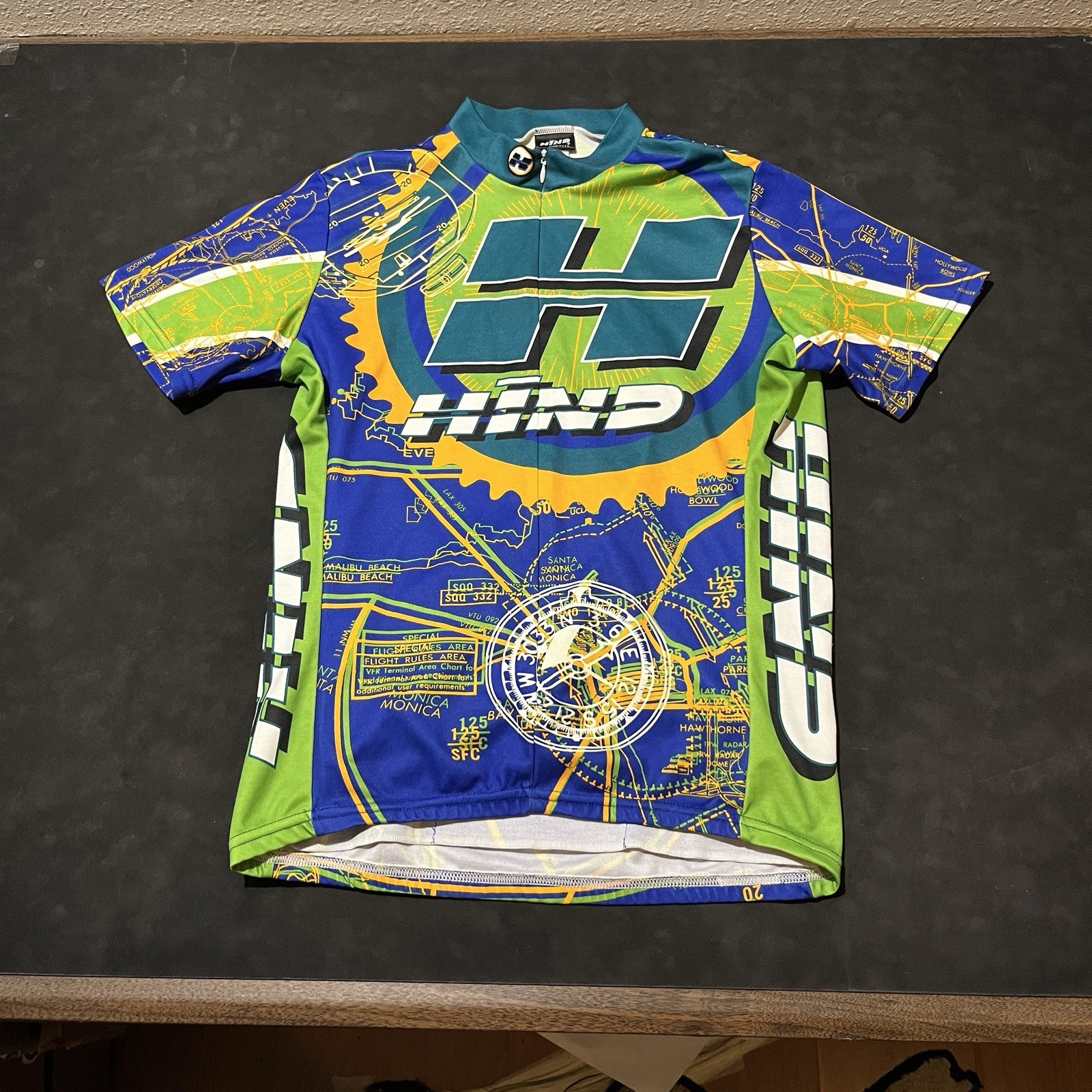 Vintage Hind Cycling Jersey USA Made 90s Canari Florida Orange Green Pockets Zip