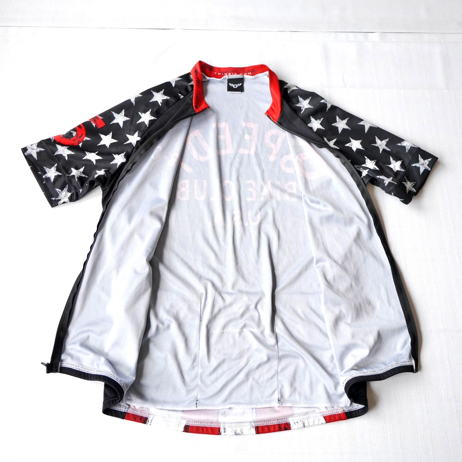 Twin Six Mens Speedy Bike Club Cycling Jersey Large Black Red Stars Stripes USA