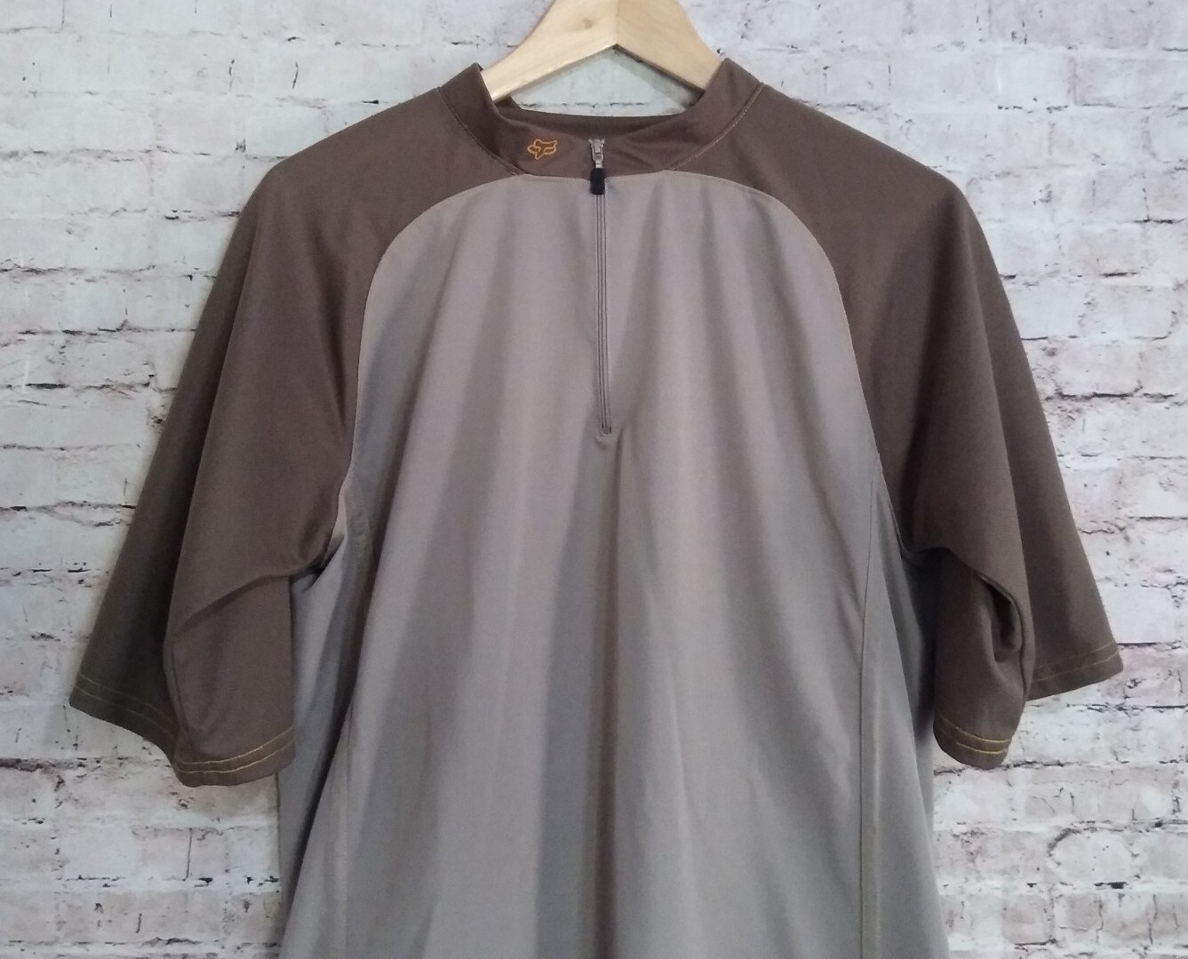 Fox Racing 1/4 Zip Cycling Jersey Shirt Back Pocket Brown/Tan Medium
