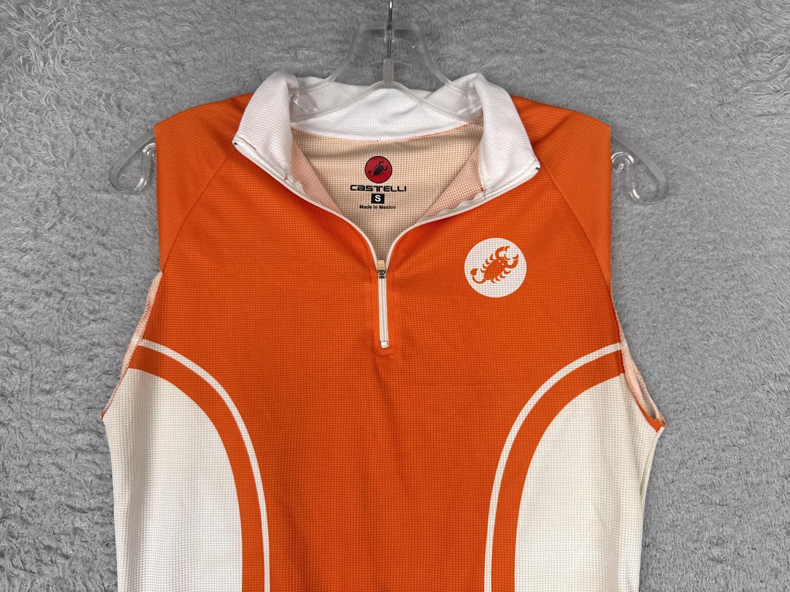 Castelli Cycling Jersey Tank Womens Small Orange White 1/4 Zip Pockets Bike