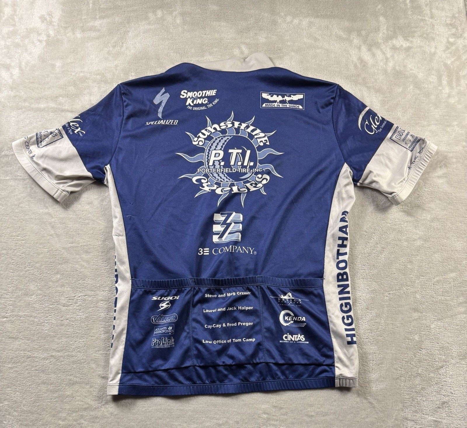 Sugoi Shirt Mens L Blue White Cycling Jersey Pockets Full Zip Performance Light