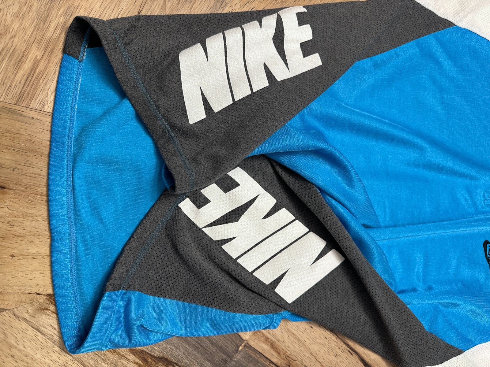 Vintage Nike Cycling Jersey Grey Tag Blue Spell Out Mesh 1/4 Zip XL 90s