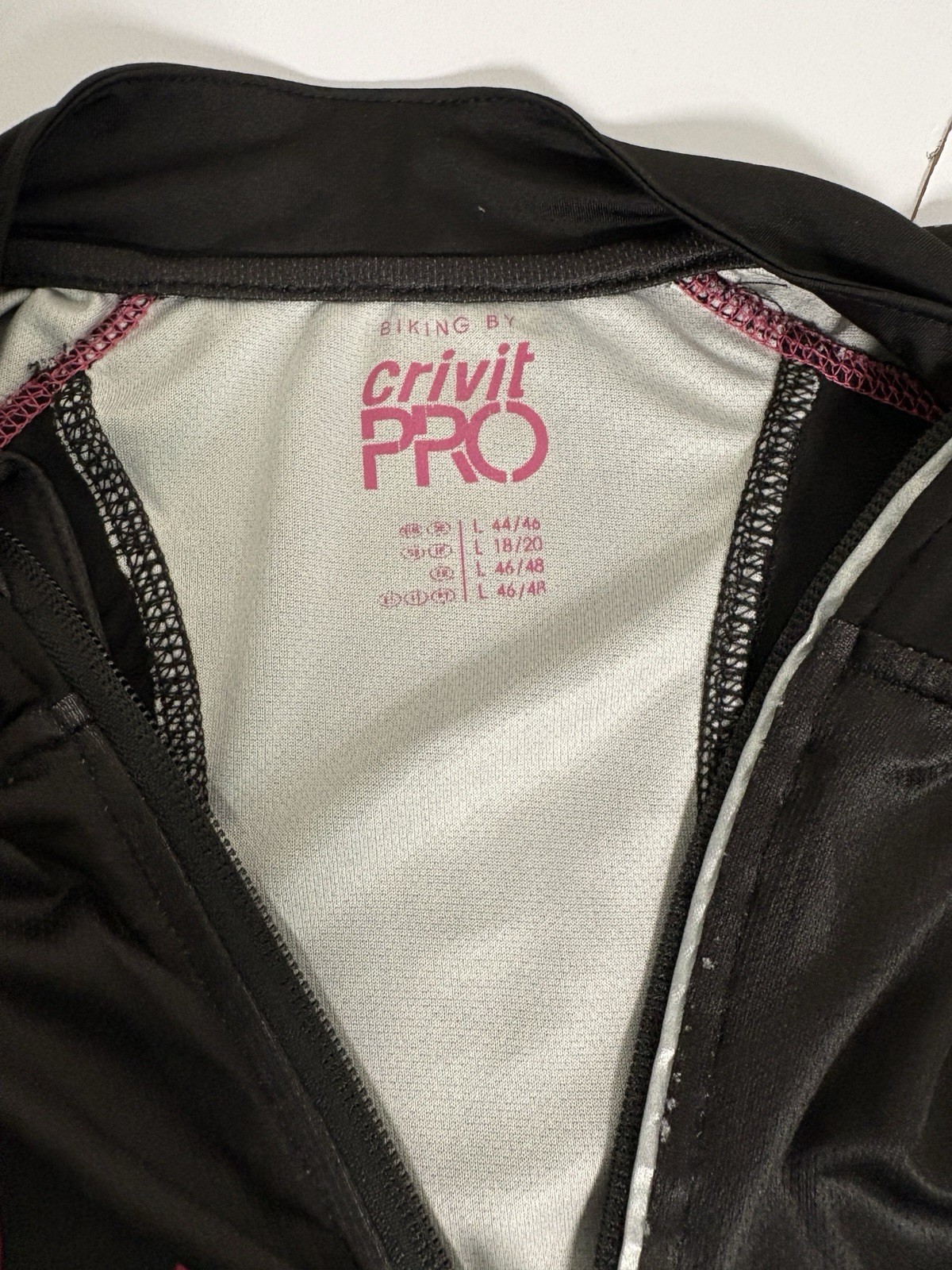 Crivit Pro Women Cycling Jersey Black Pink BIking Sz L Active Pockets Full Zip