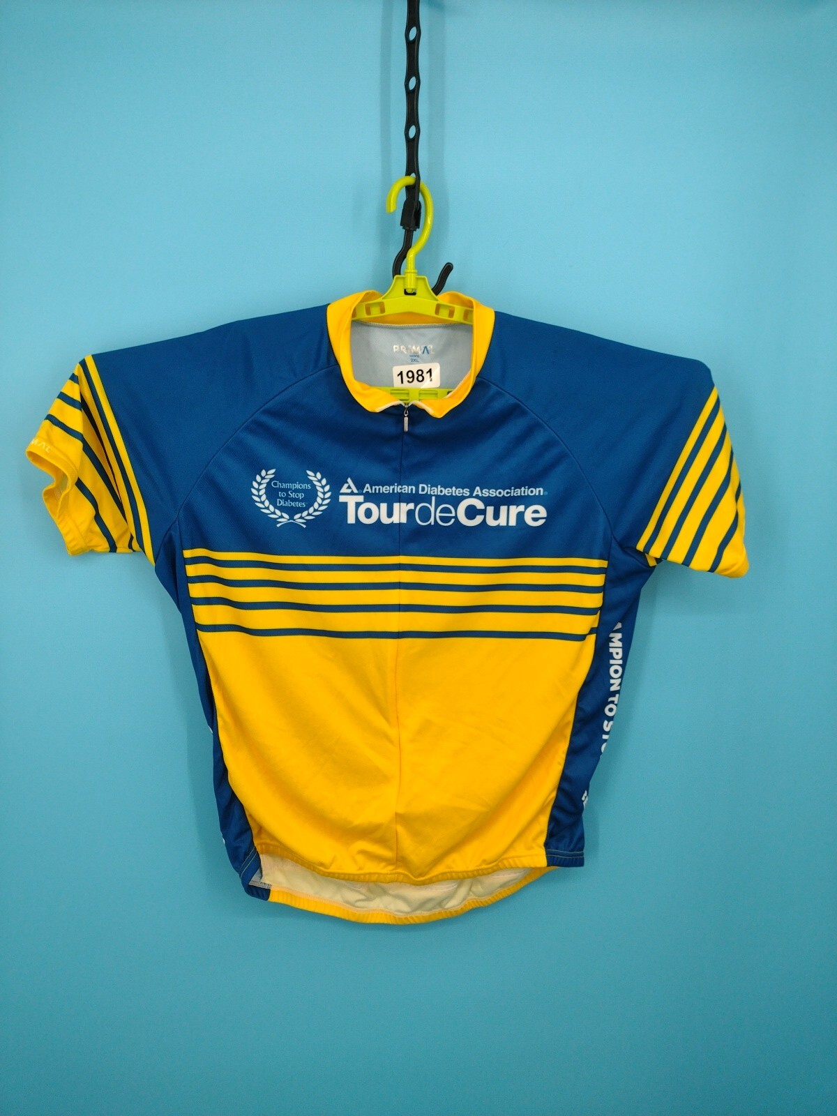 Primal Cycling Jersey 2XL Yellow Blue Bicycle Champion Diabetes Graphic AOP Mens