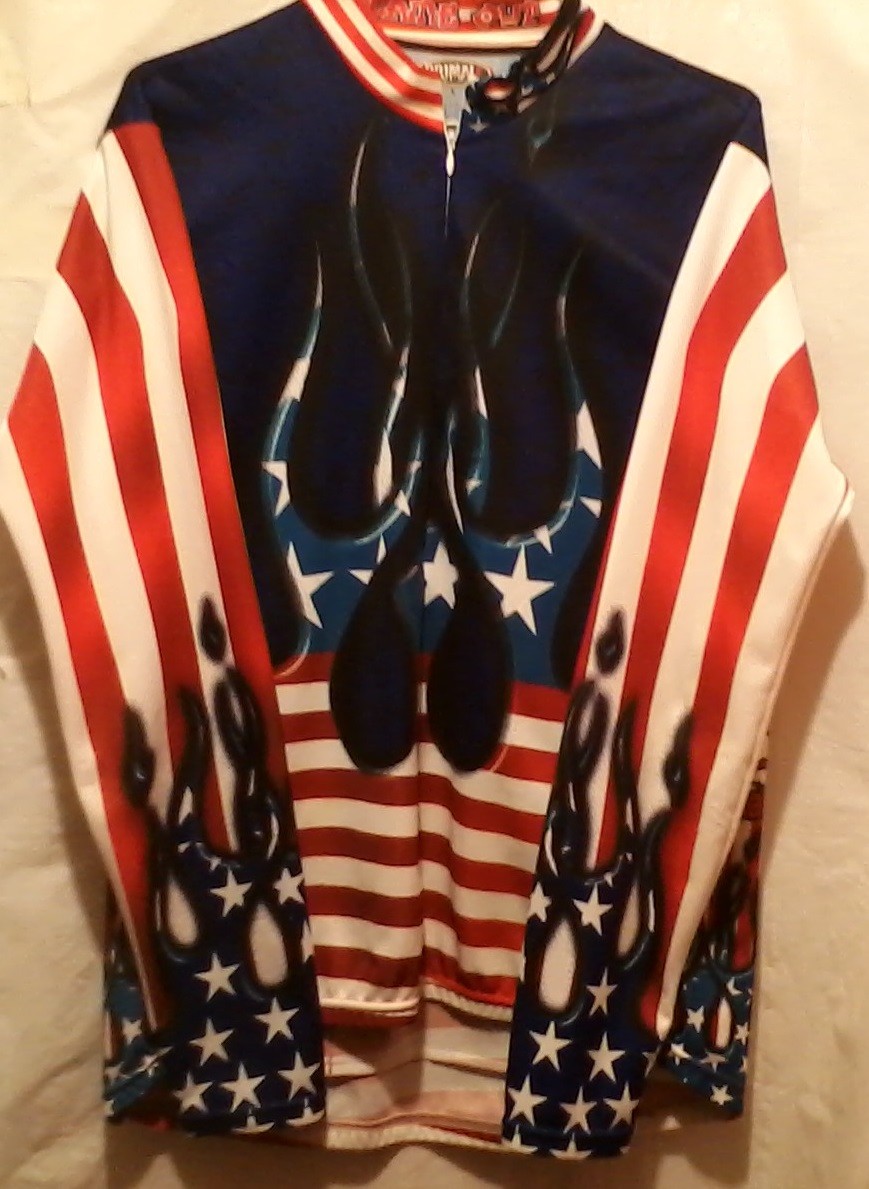 Primal Wear Flame Out USA Flag Biking Cycling Jersey Jacket Light Weight Large