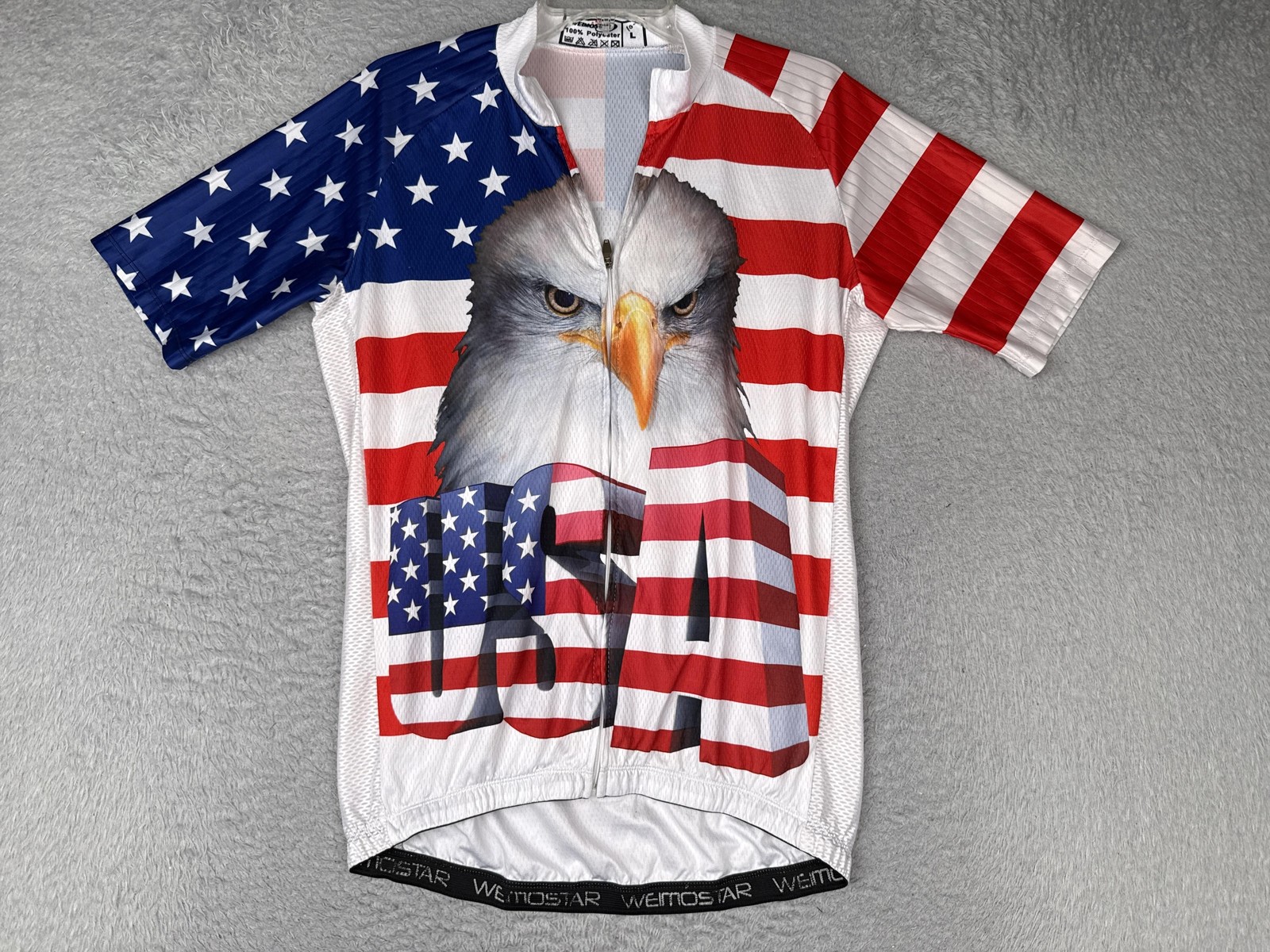 Weimostar Cycling Jersey Mens Large USA Flag Eagle Full Zip Pockets Bike Top