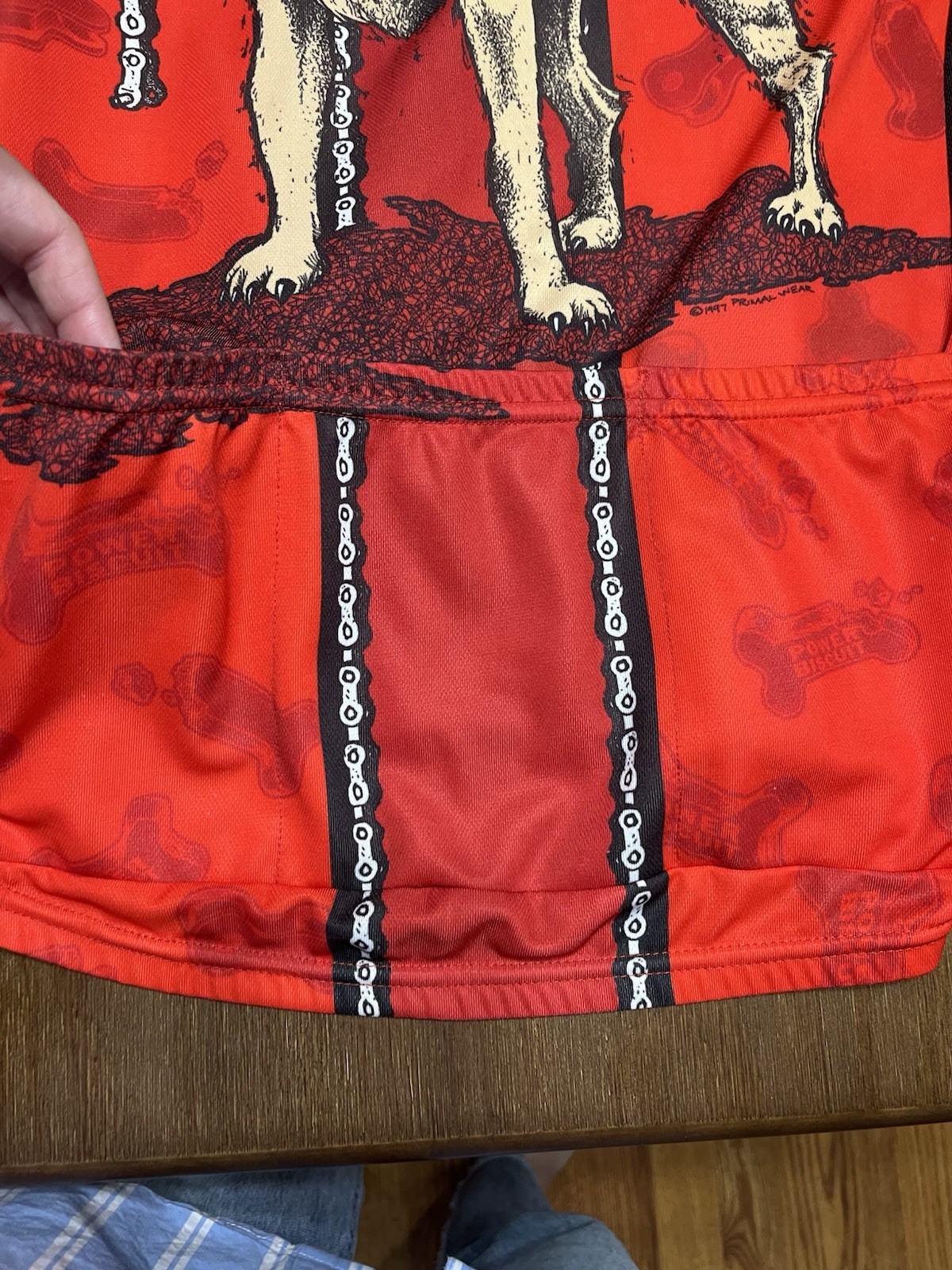 Vintage 90’s PRIMAL WEAR Cycling Chihuahua Dog Red Jersey Mens Medium – 3/4 Zip