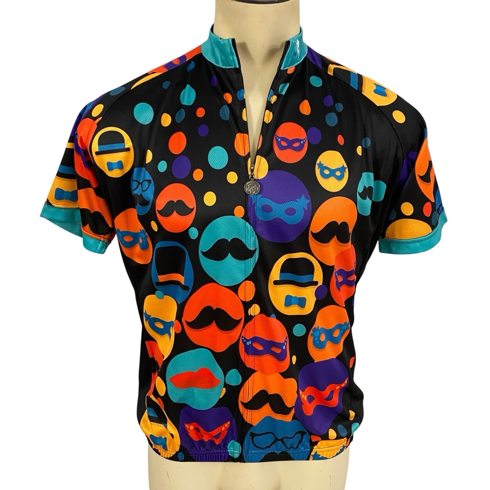 Ilpaladino Cycling Jersey Womens XL Mustache Hat Full Zip Pockets Short Sleeve
