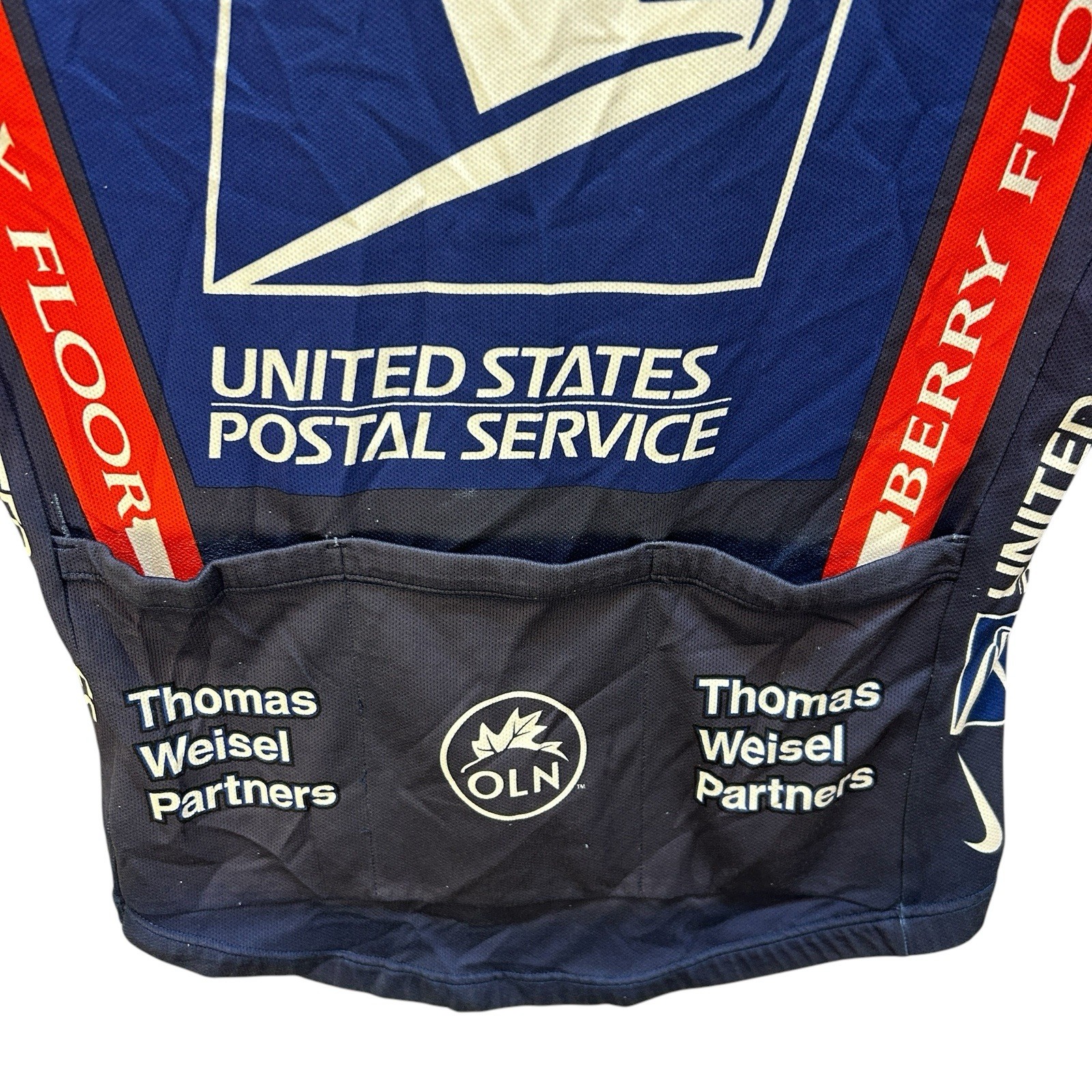 Nike Dri Fit Mens Trek Subaru USPS Postal Service Y2K Cycling Jersey Blue Medium