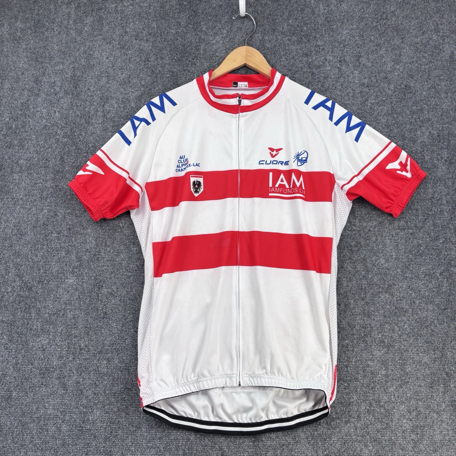 Cuore I AM White & Red Striped Full Zip Cycling Jersey Men’s XXL