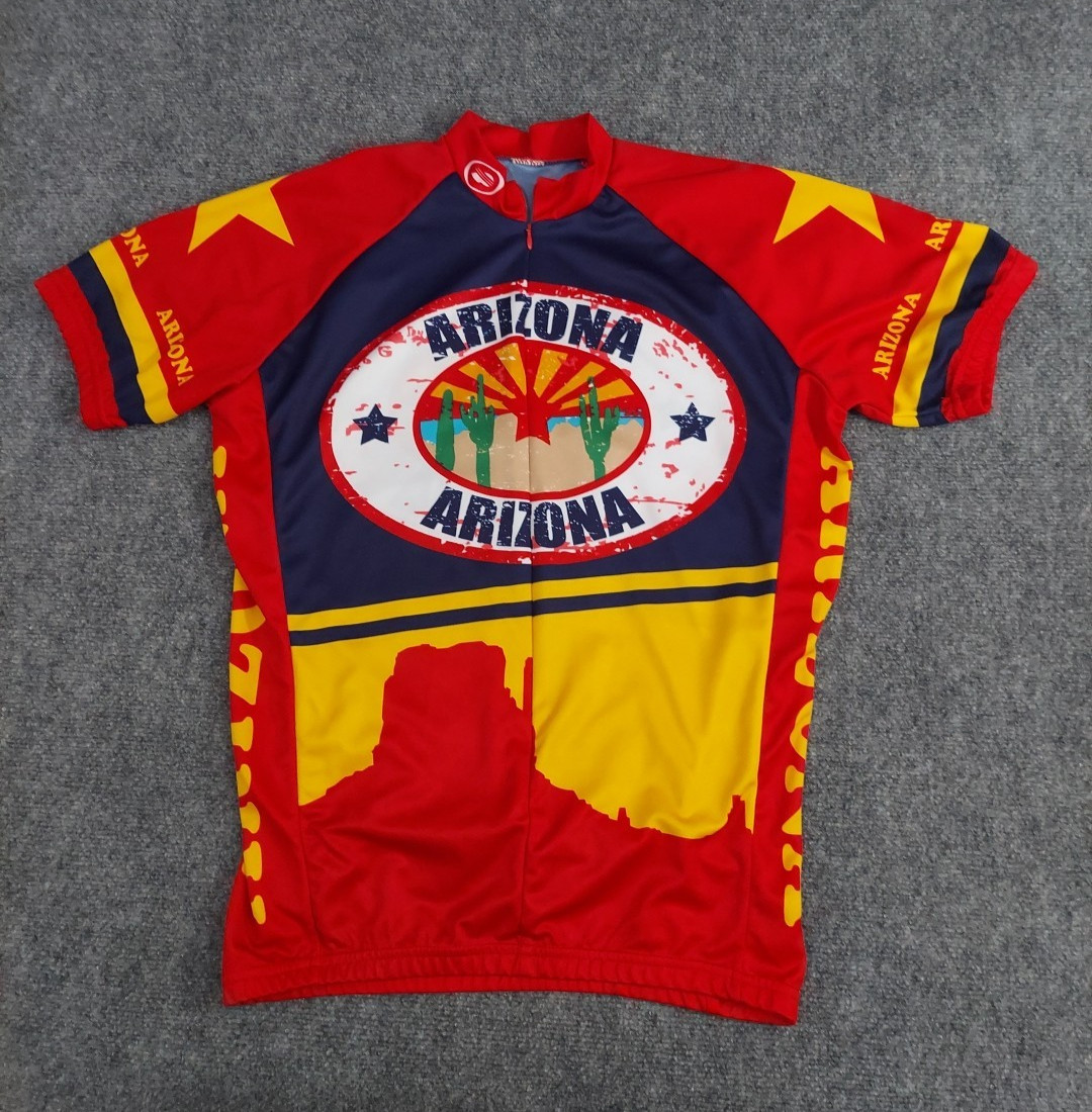 Arizona Cycling Jersey Small Red 3/4 Zip Short Sleeve Back Pockets Biking Shirt