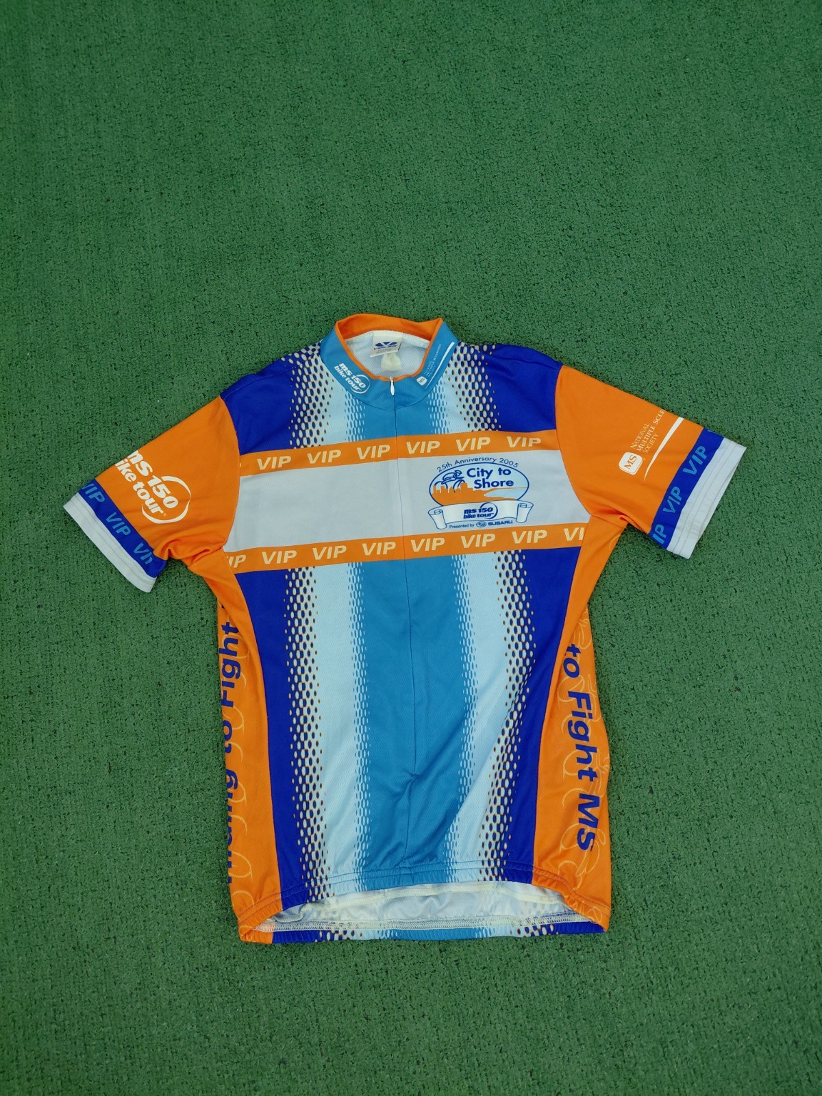 VINTAGE 2005 Voler MS 150 Bike Tour Blue & Orange Zip Up Cycling Jersey Sz Mediu
